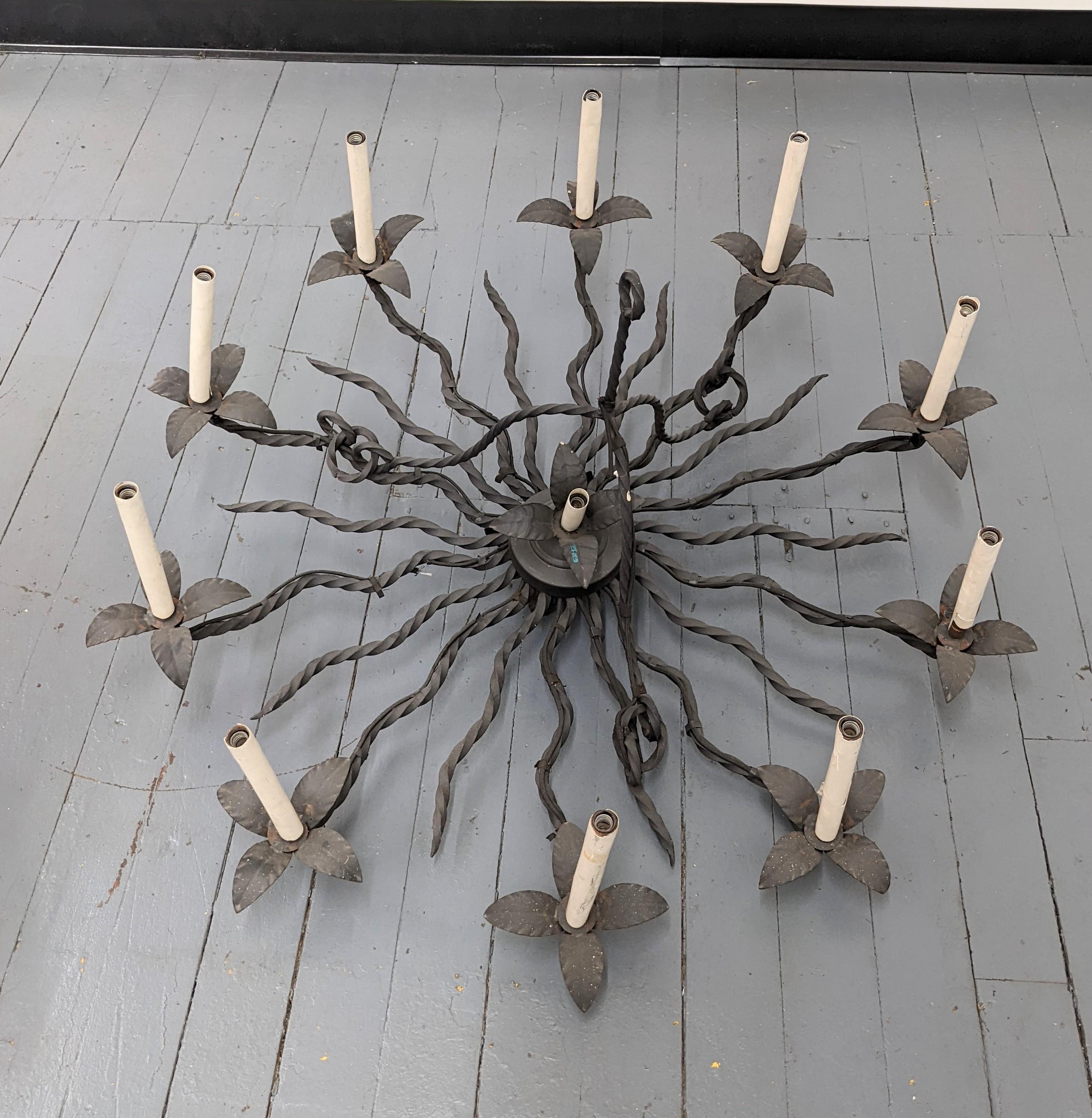 Wrought Iron Arts and Crafts Star Chandelier For Sale 5