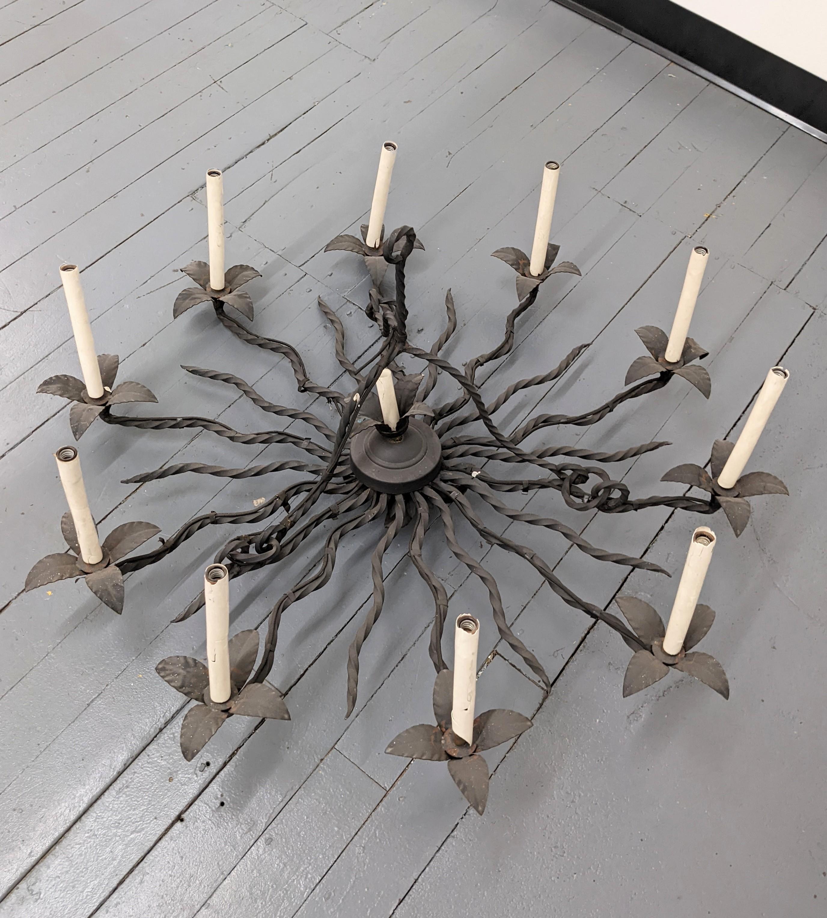 American Wrought Iron Arts and Crafts Star Chandelier For Sale