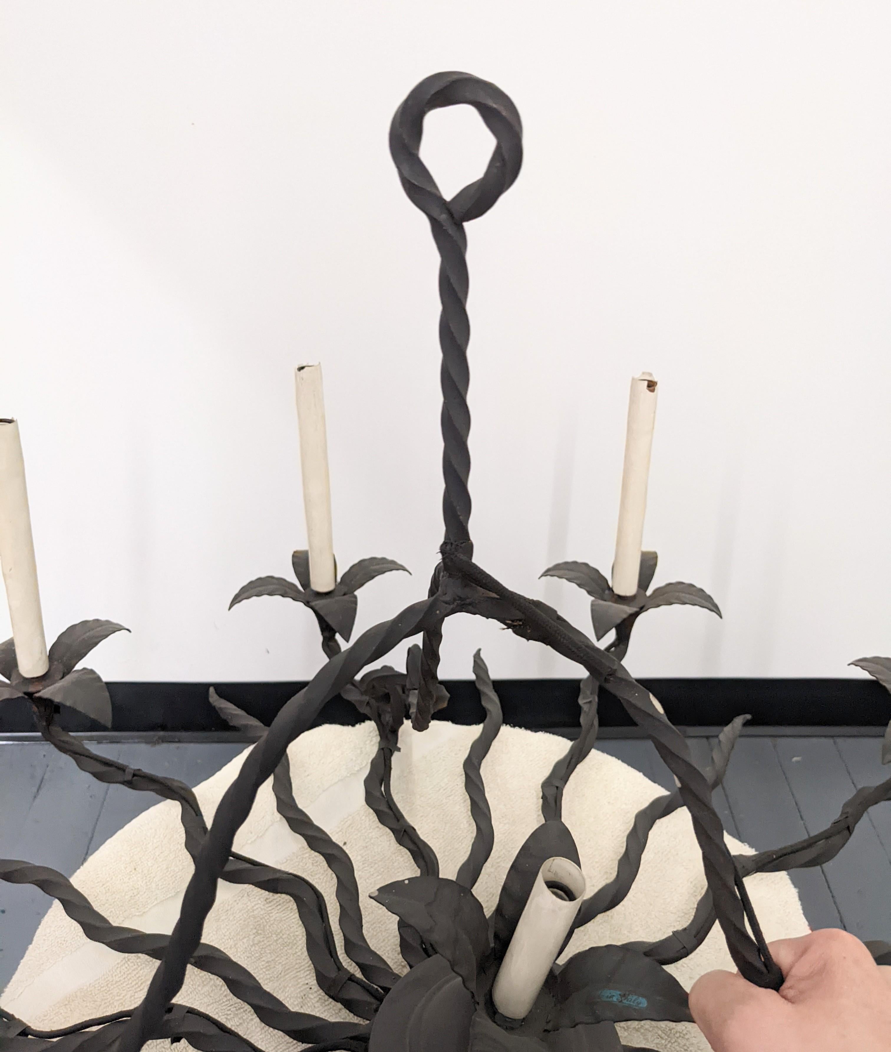 Mid-20th Century Wrought Iron Arts and Crafts Star Chandelier For Sale