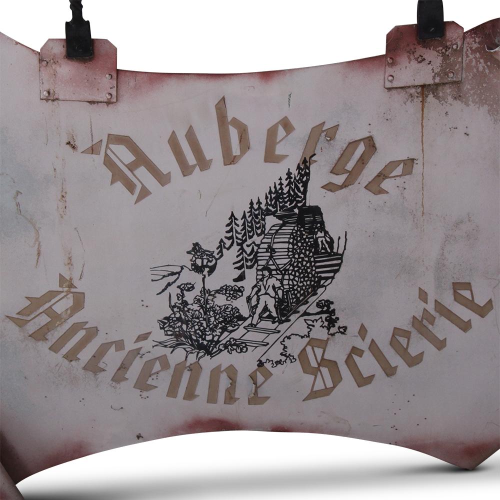 Wrought Iron “Auberge Ancient Sawmill” Sign In Good Condition In Vancouver, British Columbia