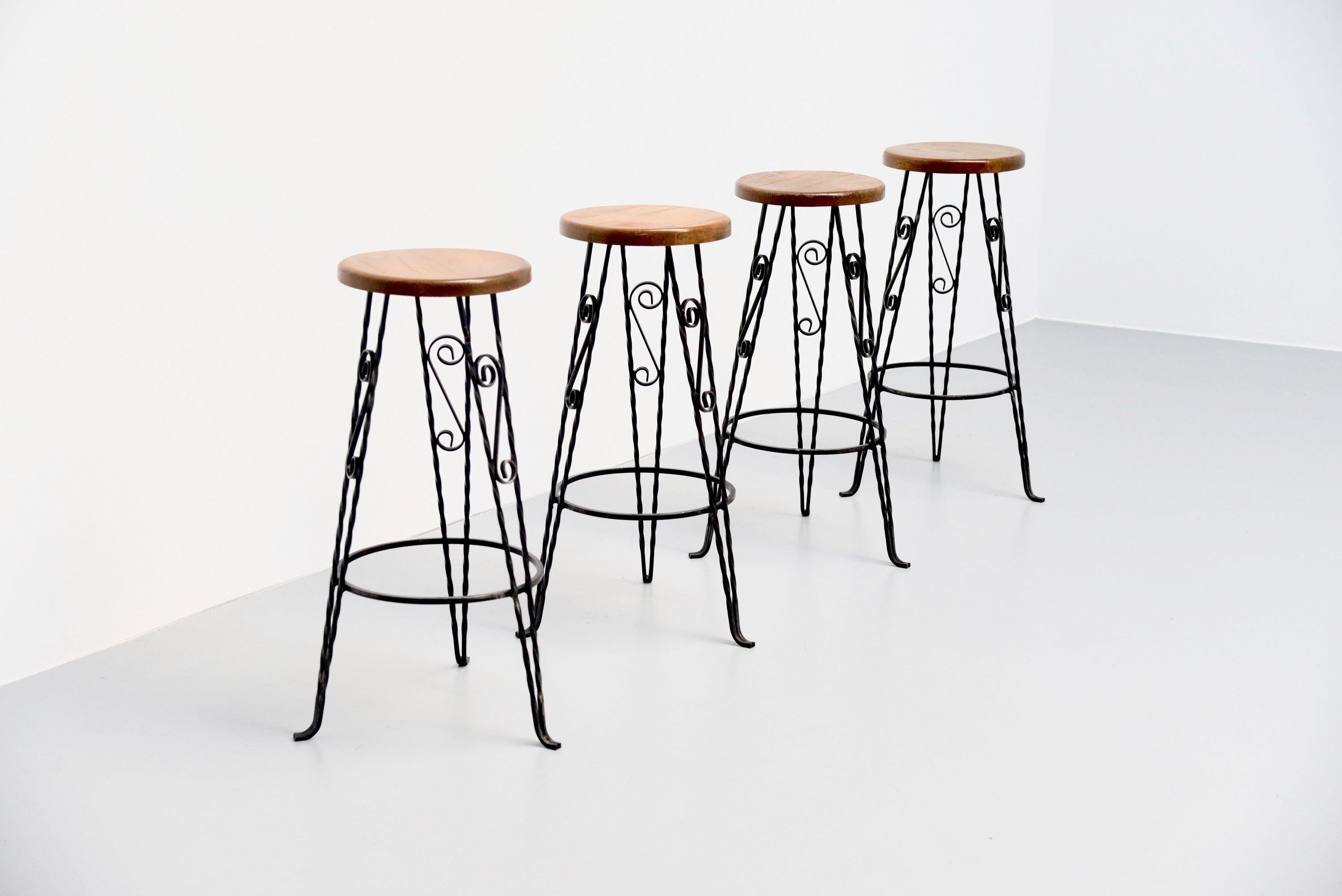 Wrought Iron Wrought iron bar stools France 1960