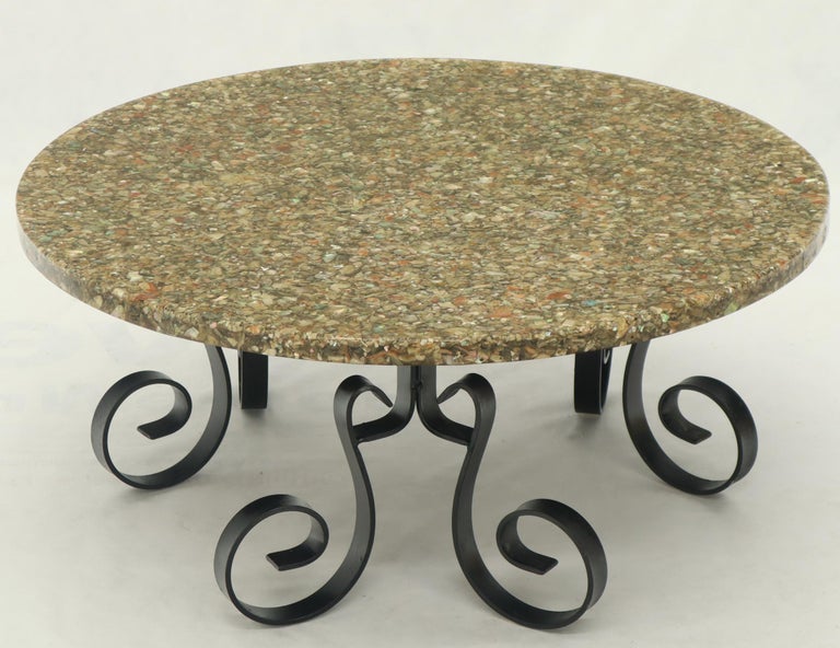 Wrought Iron Base Abalone Composite Round Top Coffee Table For Sale at
