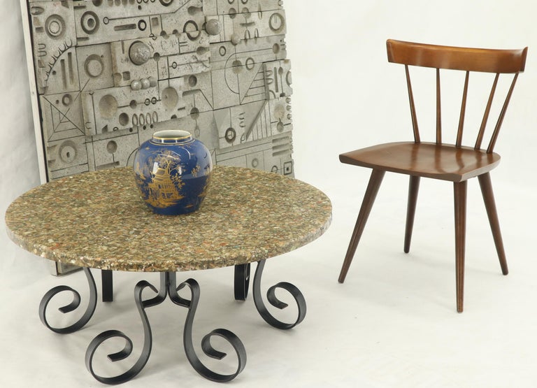 Wrought Iron Base Abalone Composite Round Top Coffee Table For Sale at