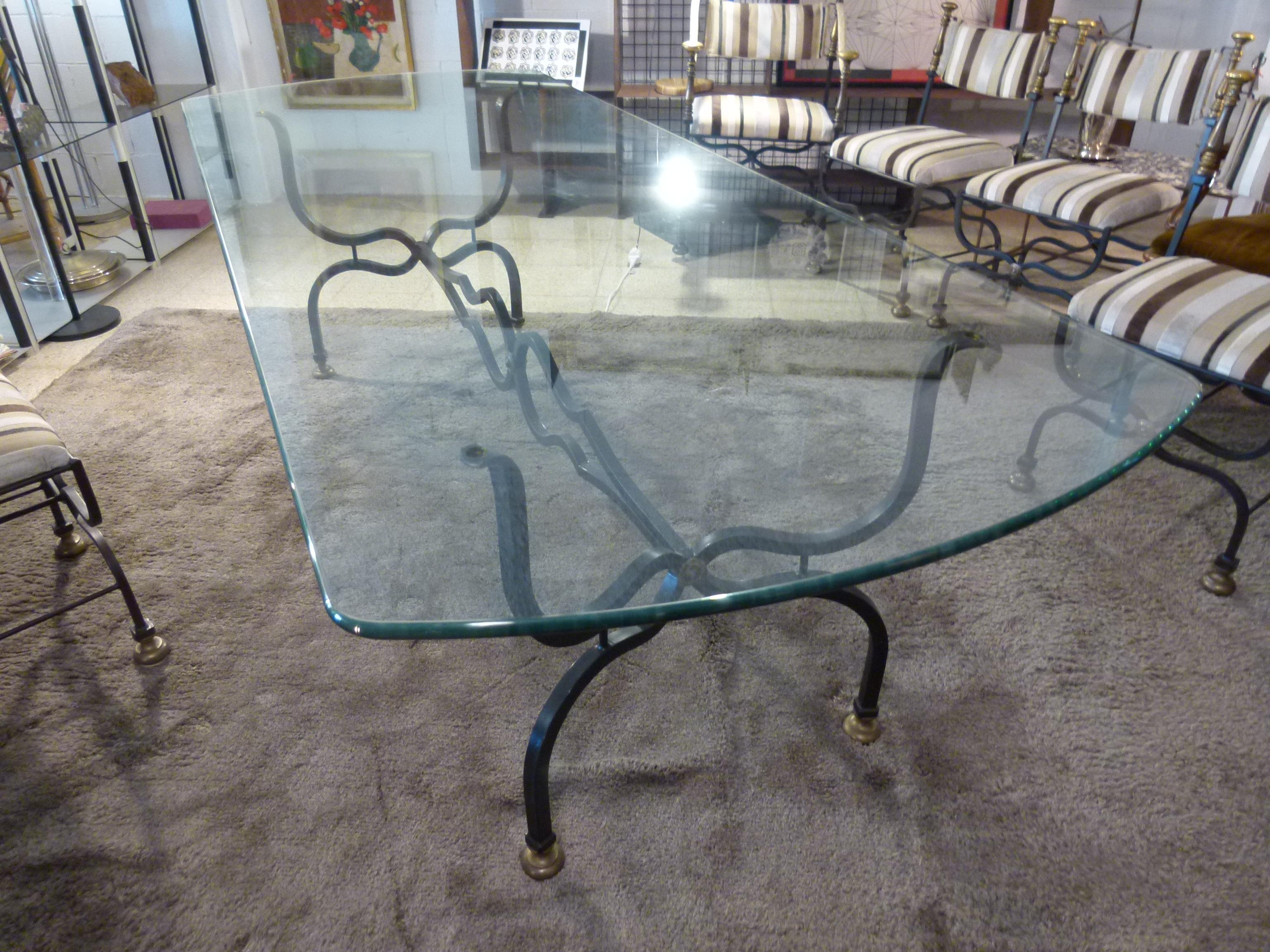 French Glass Dining Table with 6 Chairs and 2 Armchairs.