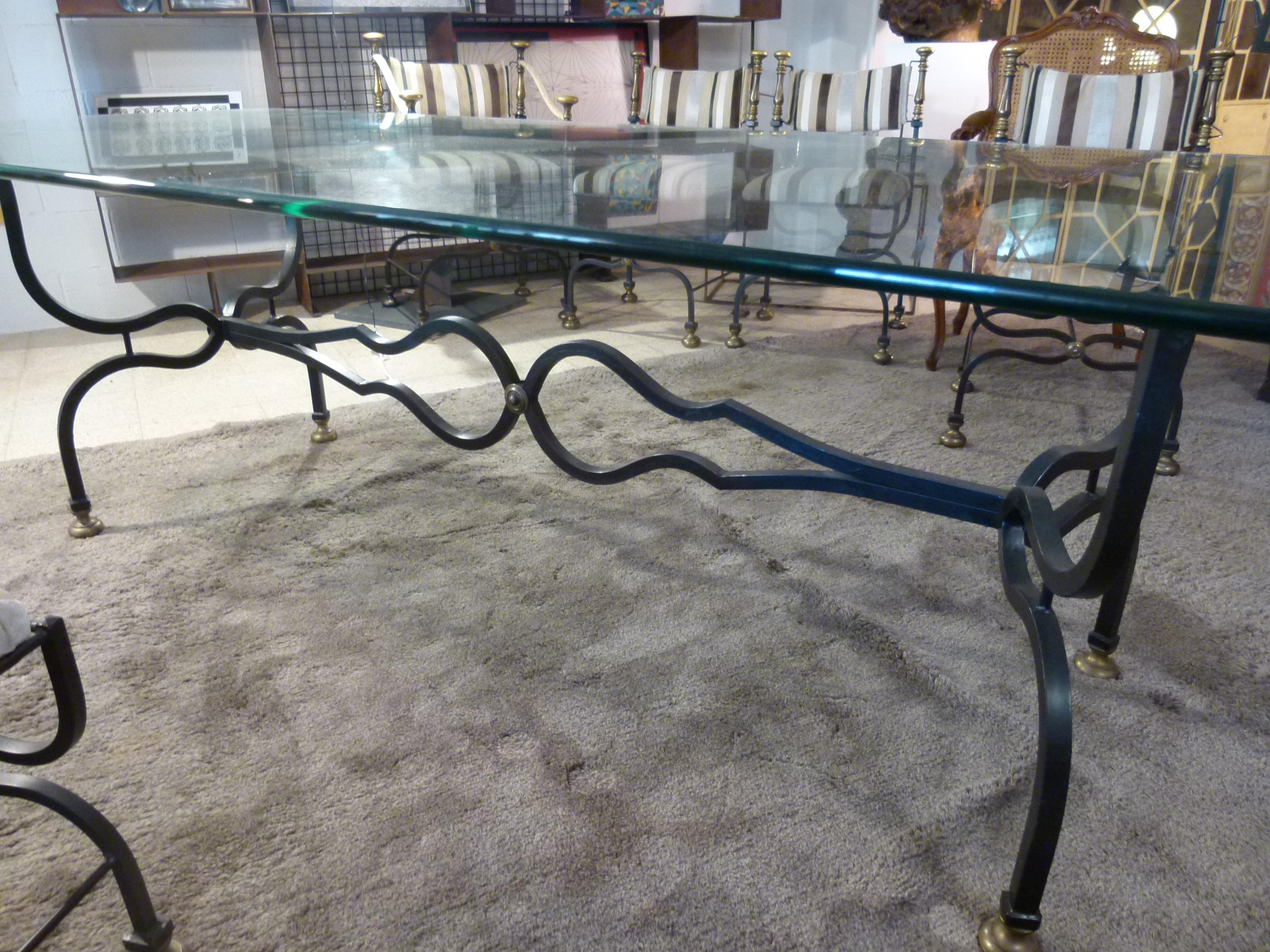 Glass Dining Table with 6 Chairs and 2 Armchairs. In Good Condition In Vulpellac, Girona