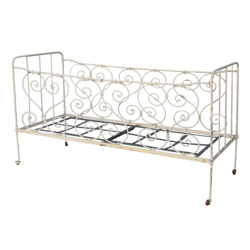 Wrought Iron Bed from Late 19th Century, Painted White