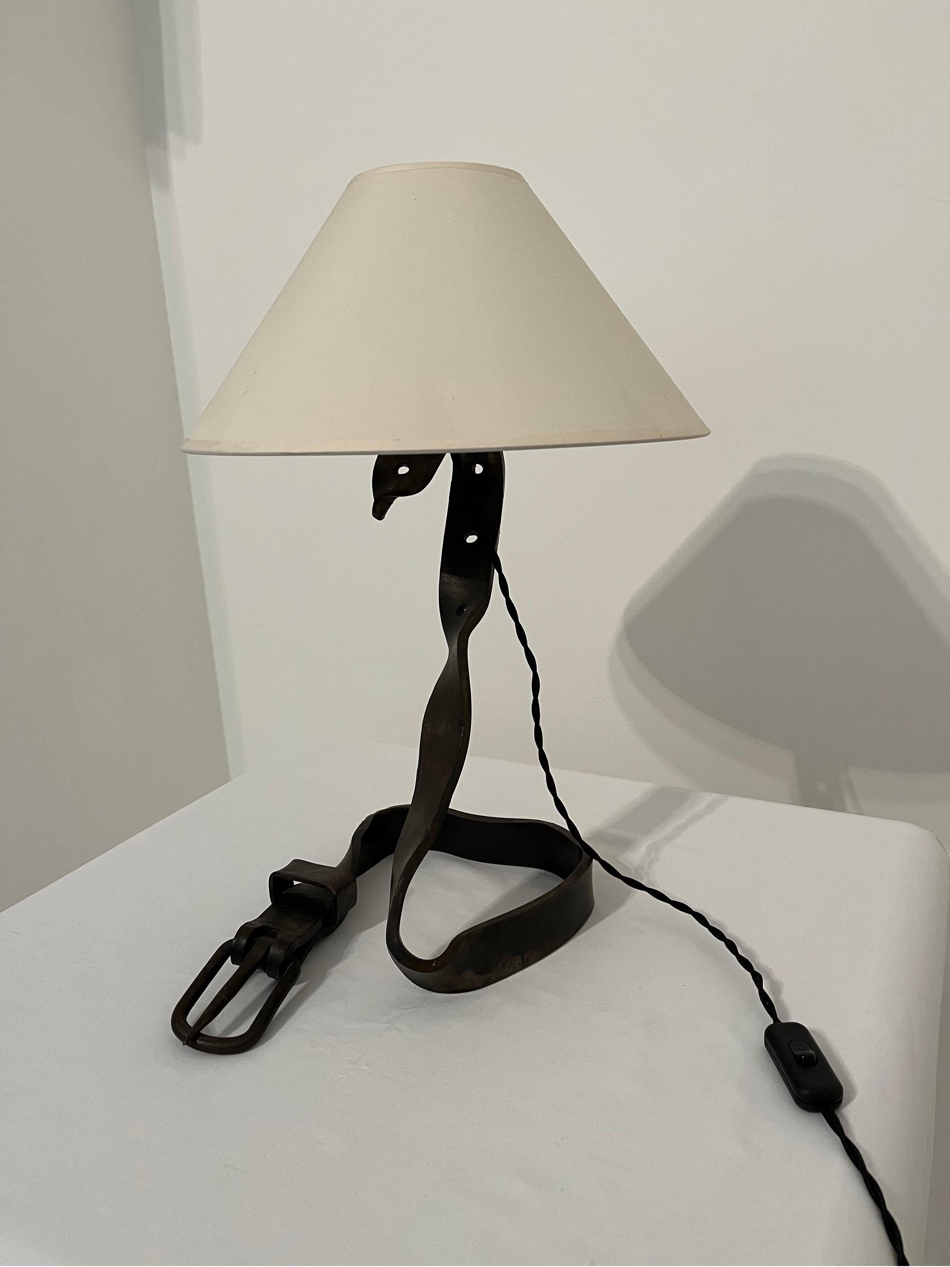 Wrought Iron Belt Lamp France c1950s Sculptural Artisan  In Excellent Condition For Sale In Gravesend, GB