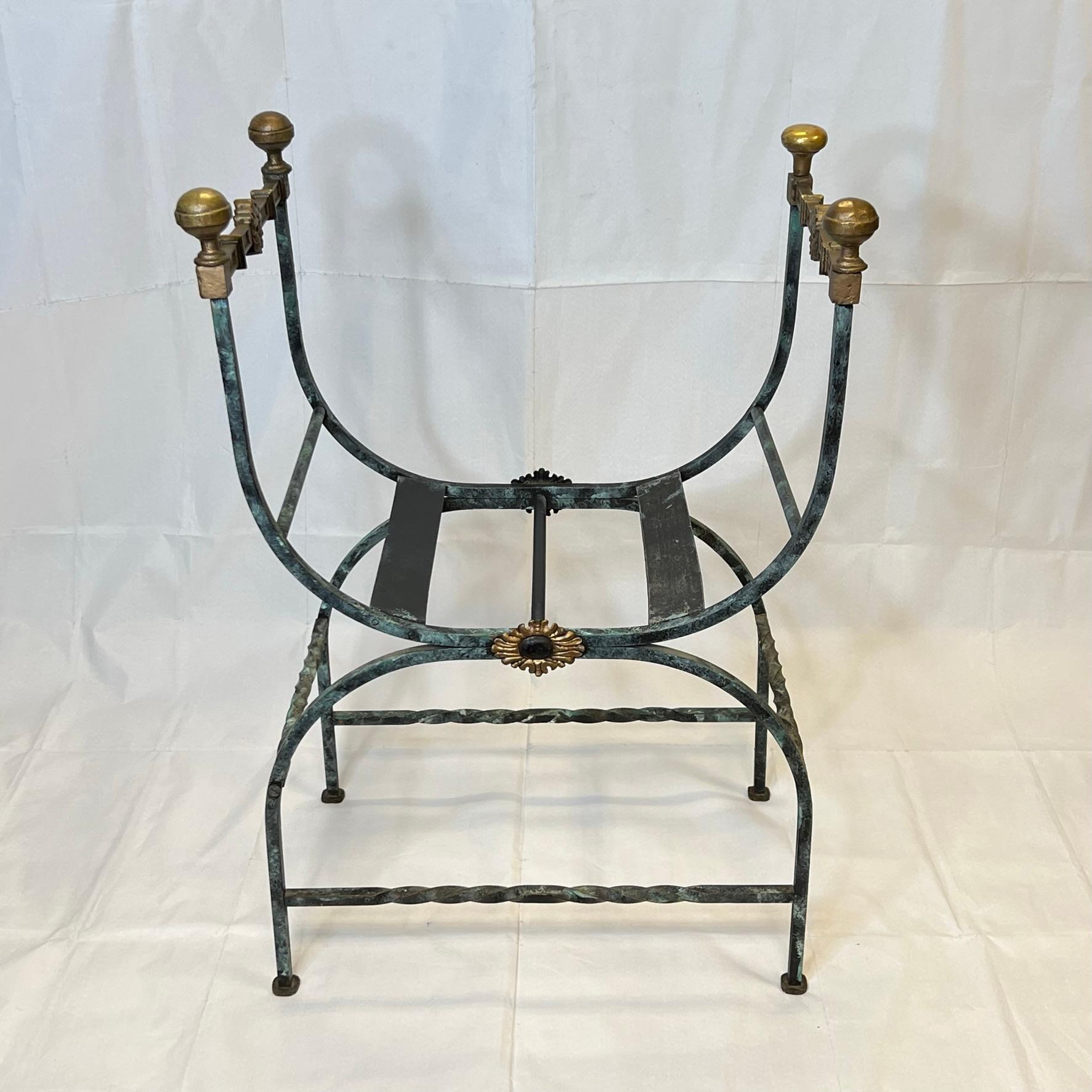 Wrought Iron Bench in Renaissance Style with Sheepskin Seat Cushion 7