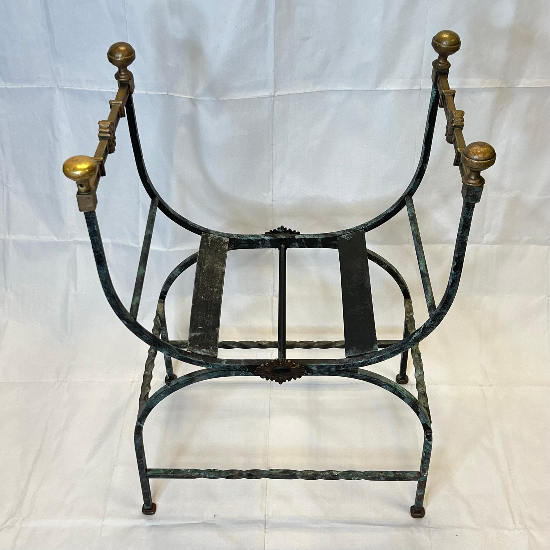 French Wrought Iron Bench in Renaissance Style with Sheepskin Seat Cushion