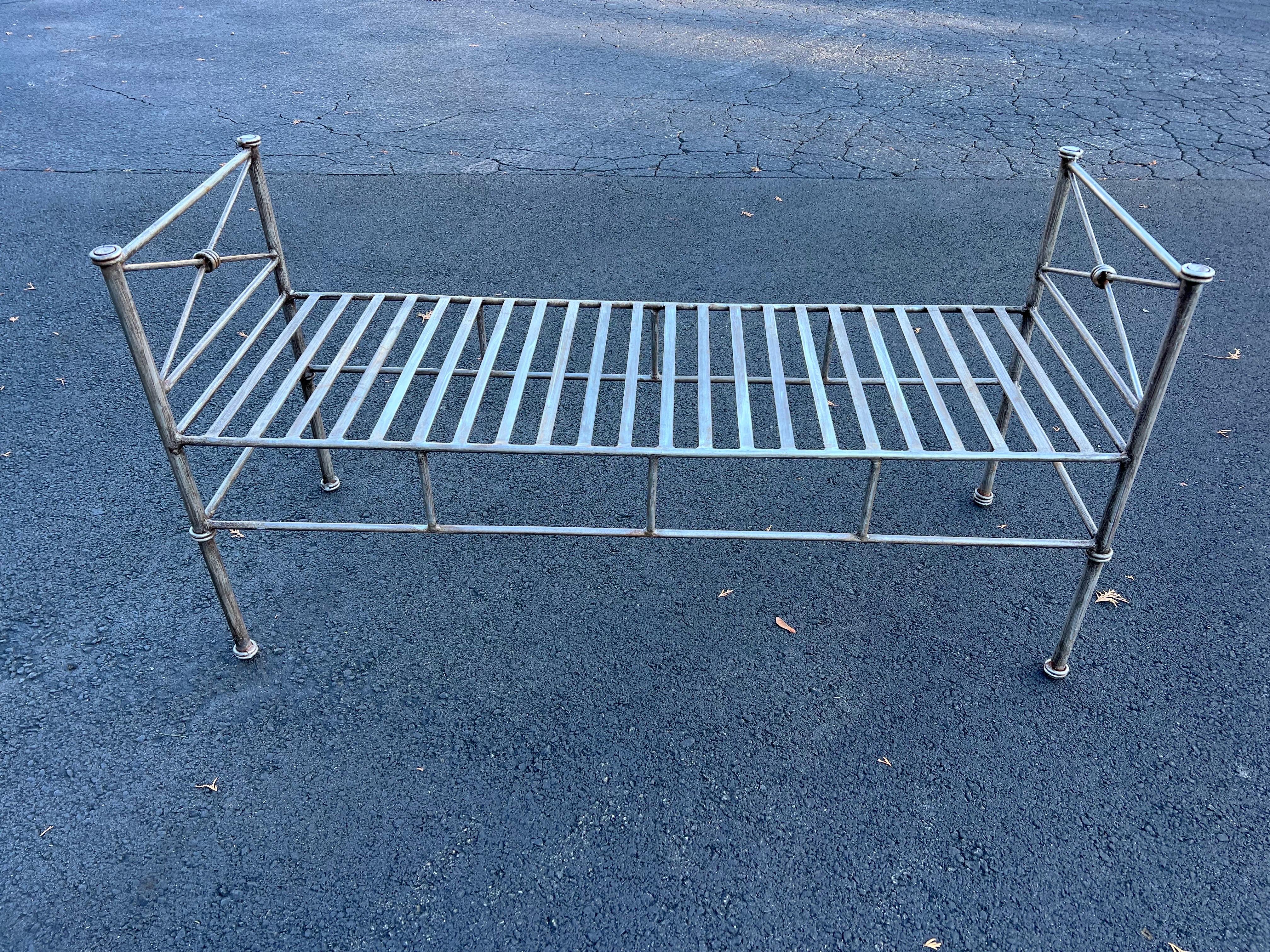 Wrought Iron Bench or Settee in Silver Gray (2 available) For Sale 6