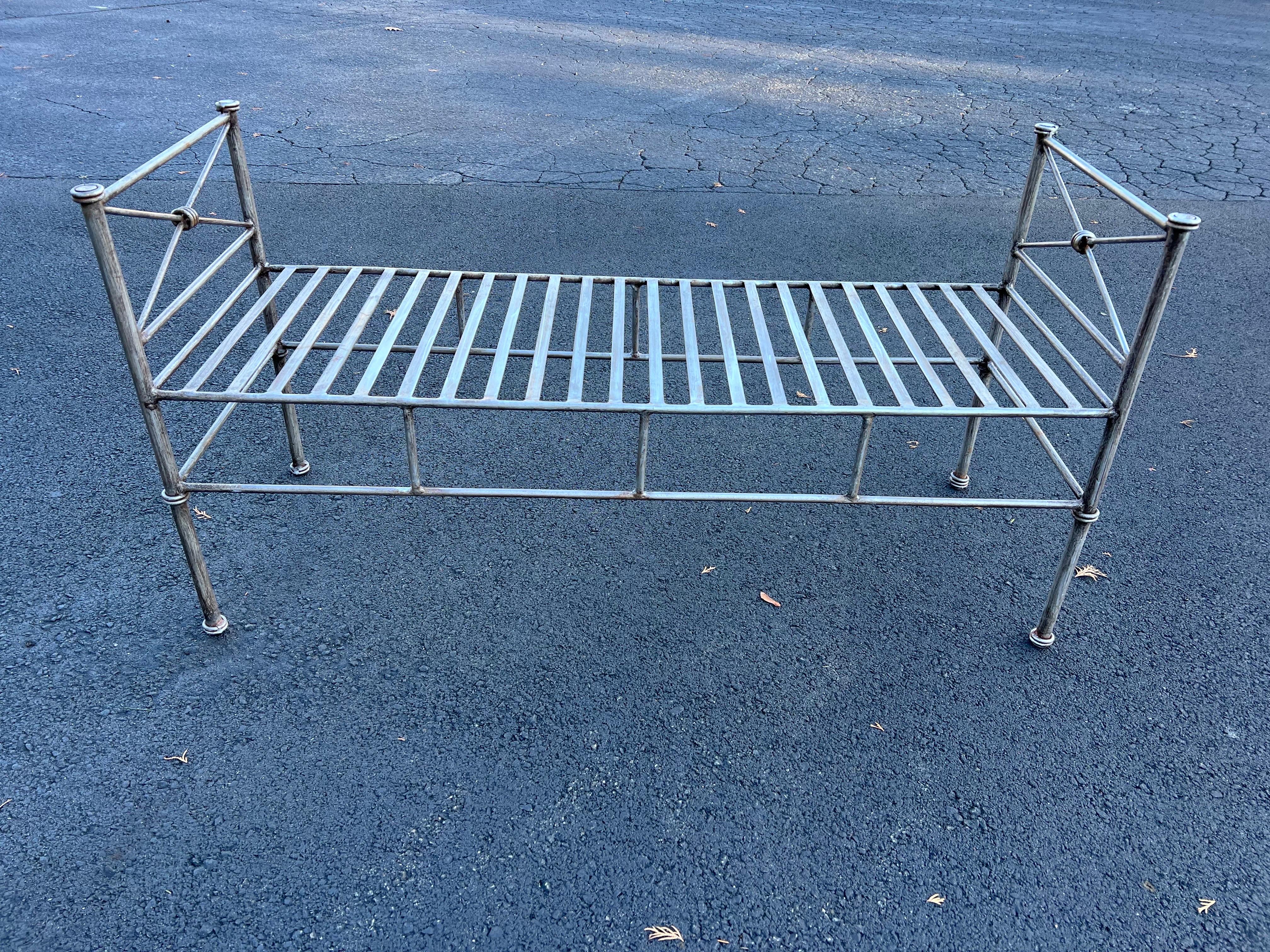 Wrought Iron Bench or Settee in Silver Gray (2 available) For Sale 7