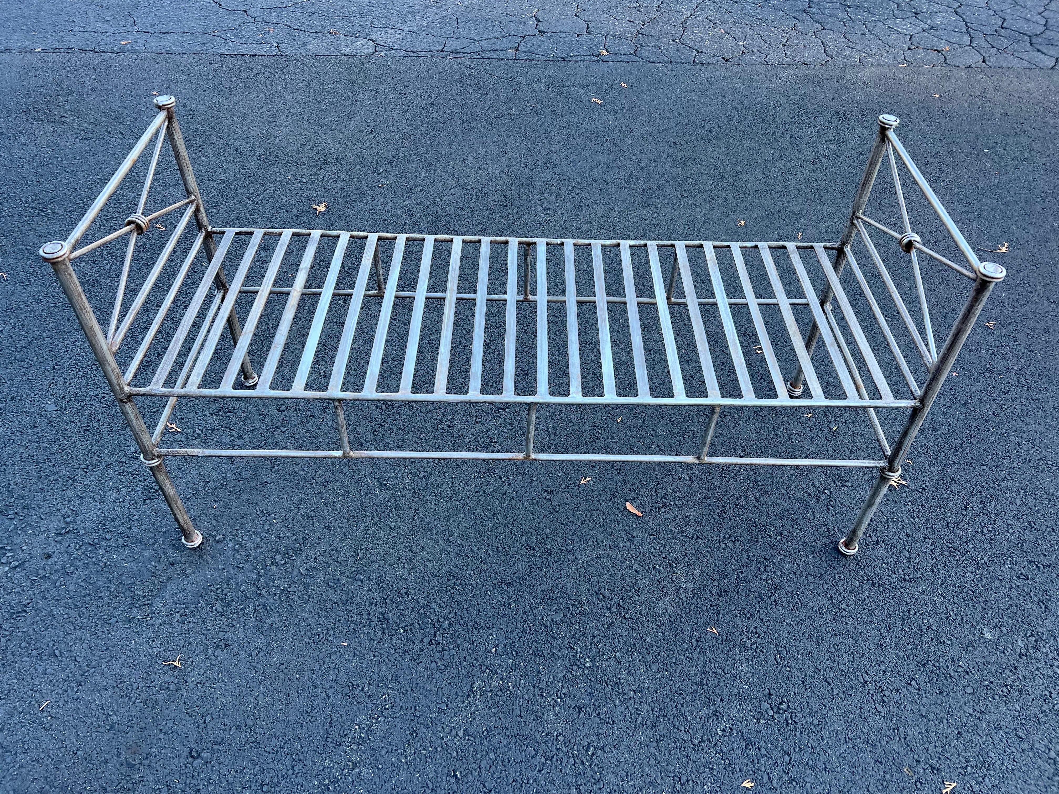 Wrought Iron Bench or Settee in Silver Gray (2 available) For Sale 8