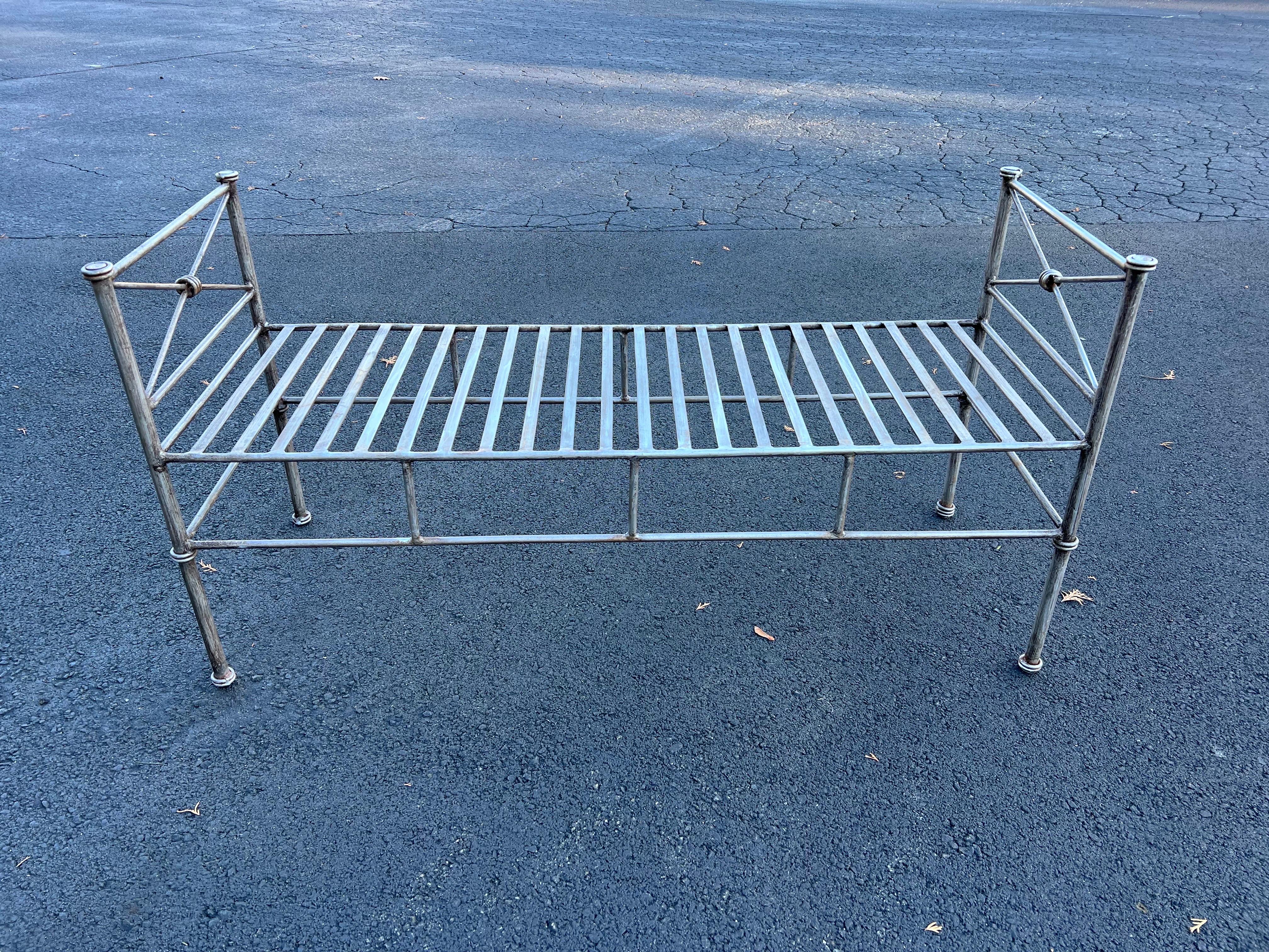 Wrought Iron Bench or Settee in Silver Gray (2 available) For Sale 10