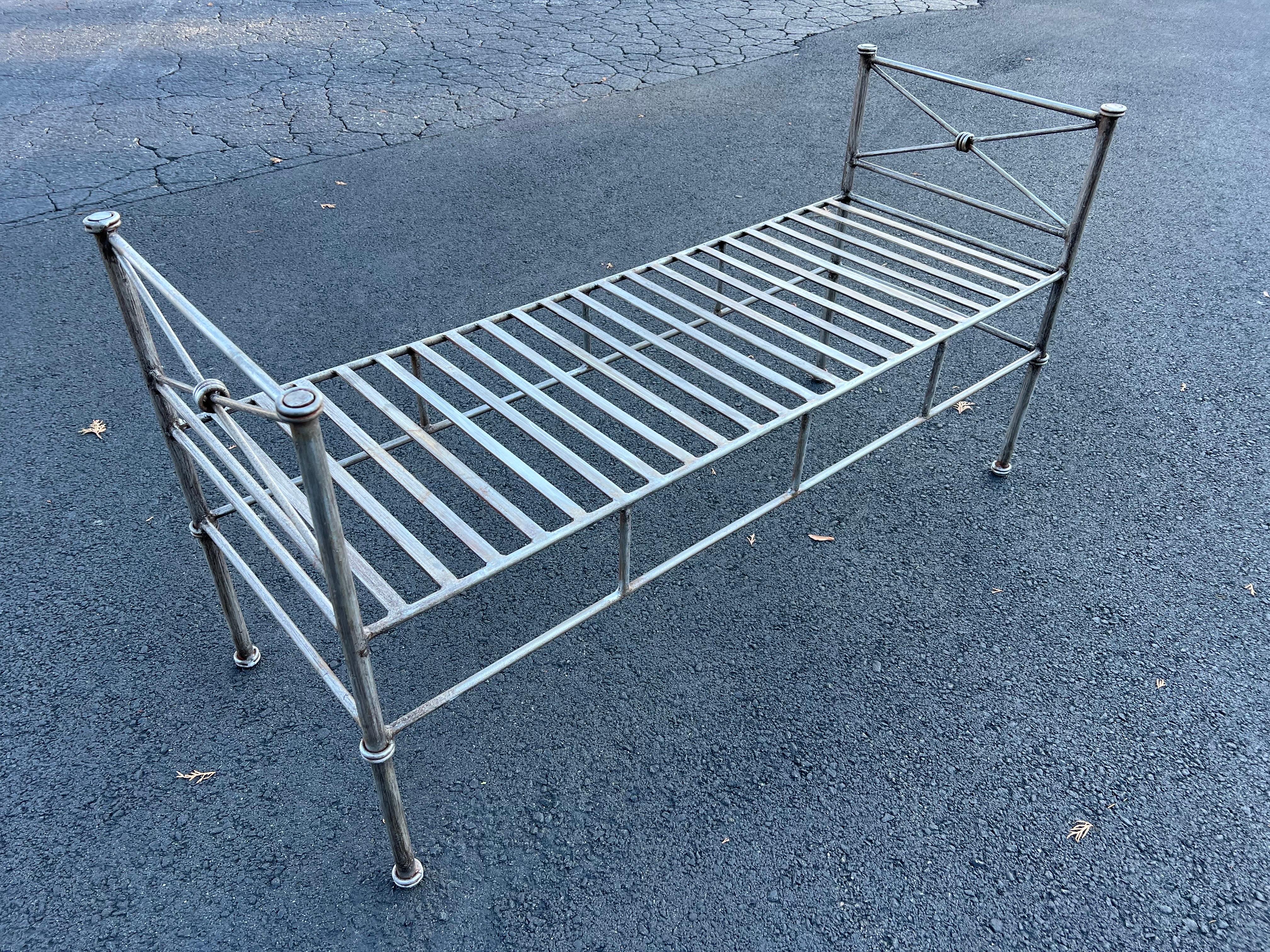 Wrought Iron Bench or Settee in Silver Gray (2 available) For Sale 11