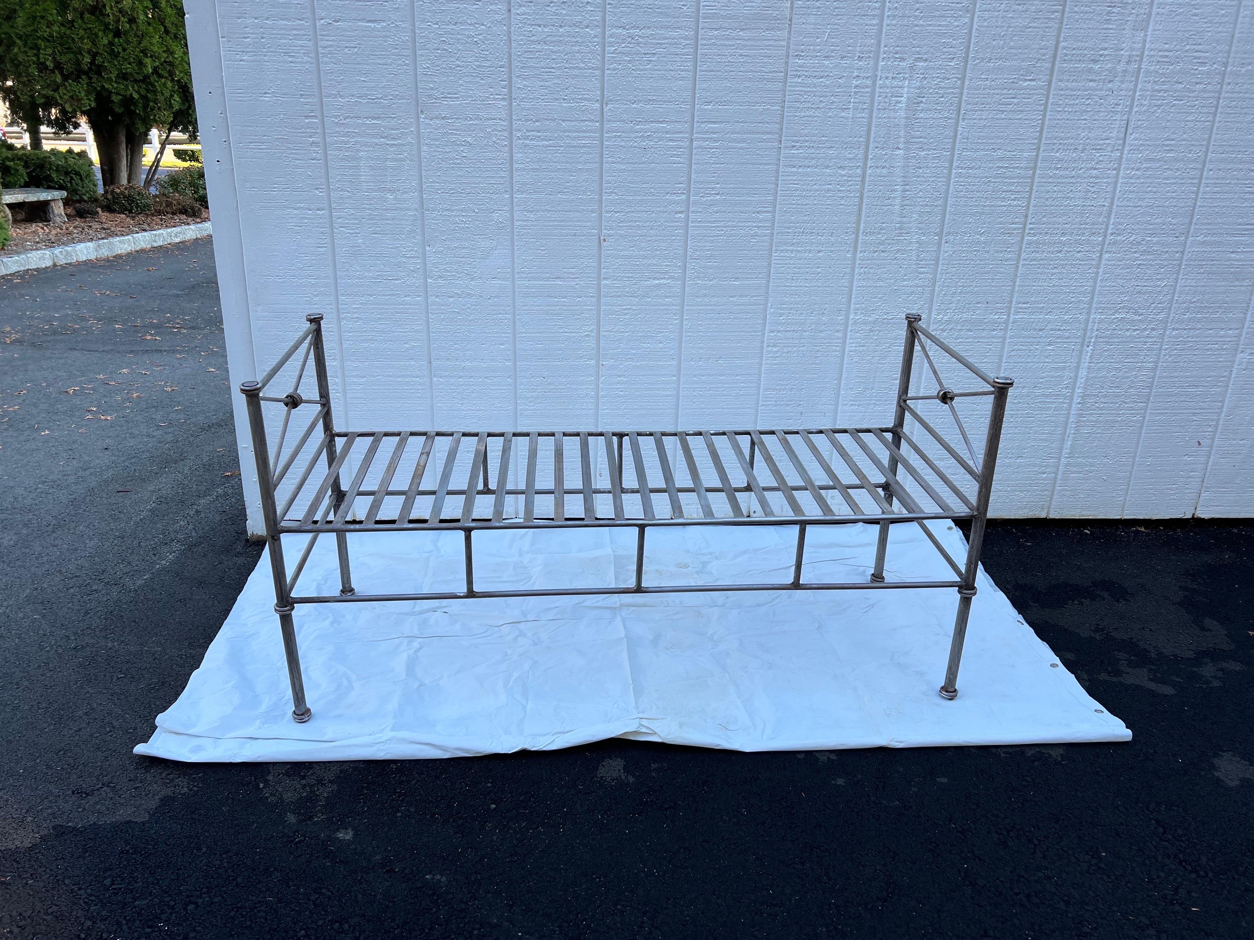Wrought Iron Bench or Settee in Silver Gray (2 available) In Good Condition For Sale In Redding, CT