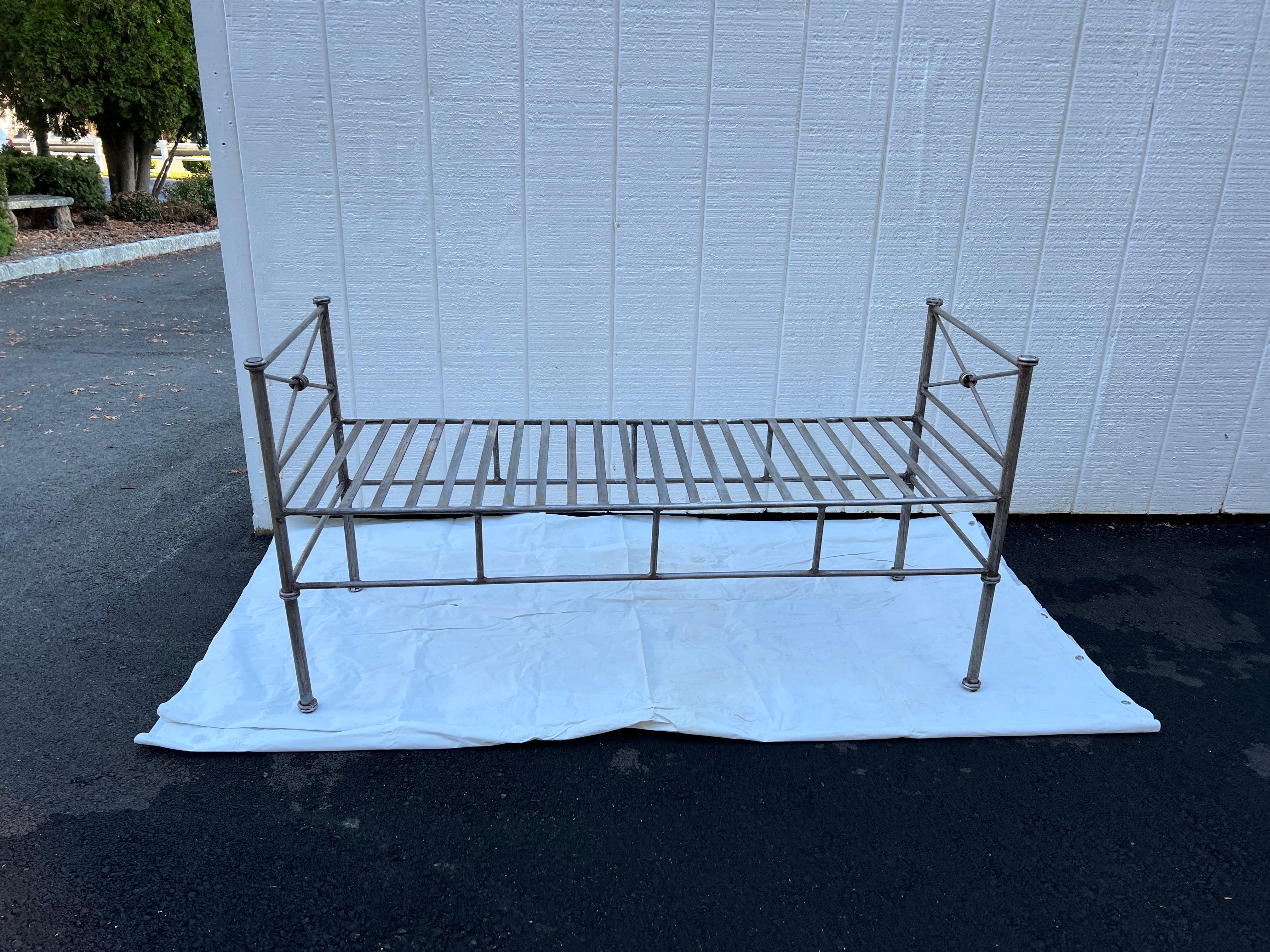 Late 20th Century Wrought Iron Bench or Settee in Silver Gray (2 available) For Sale