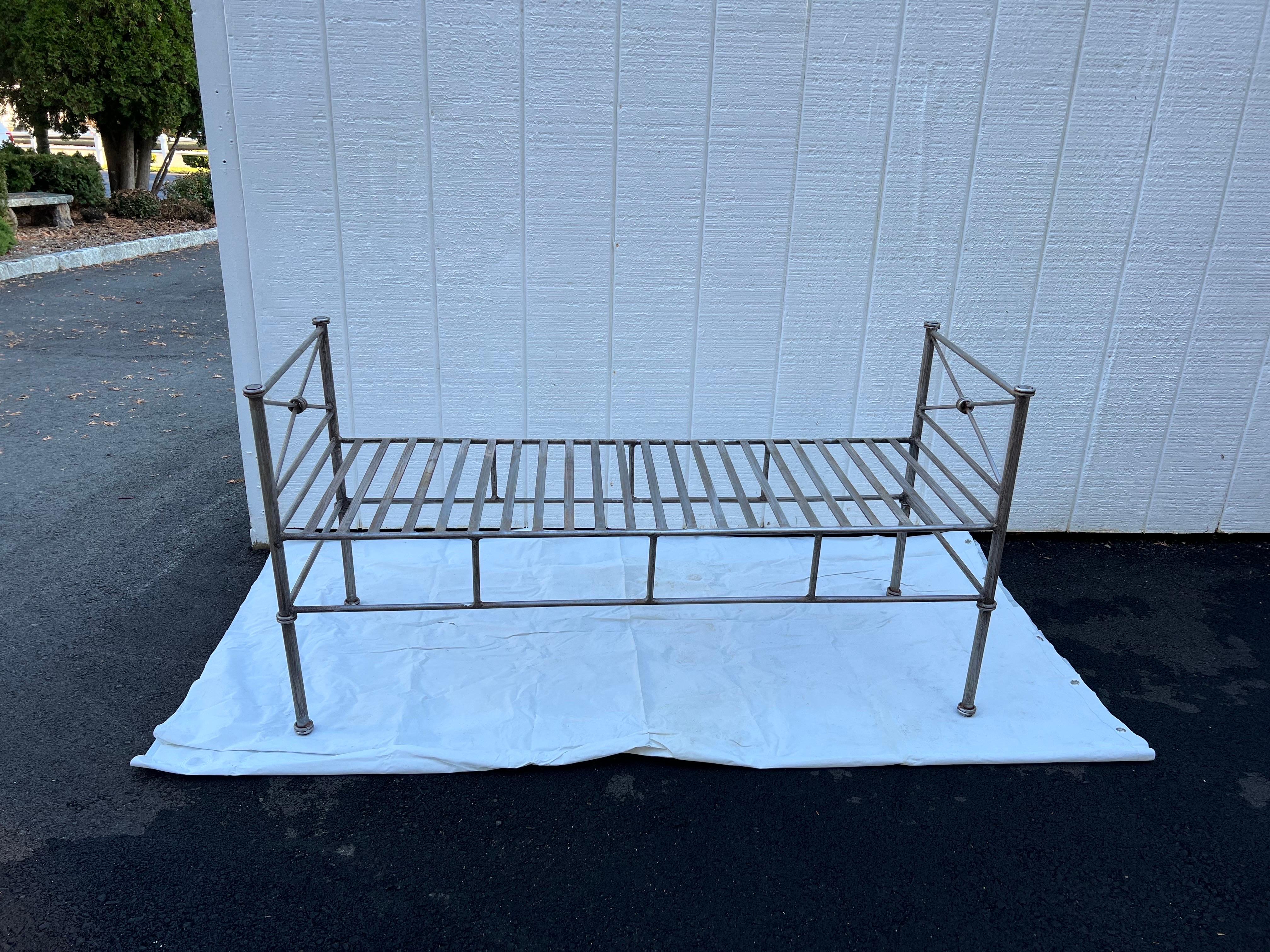 Wrought Iron Bench or Settee in Silver Gray (2 available) For Sale 1