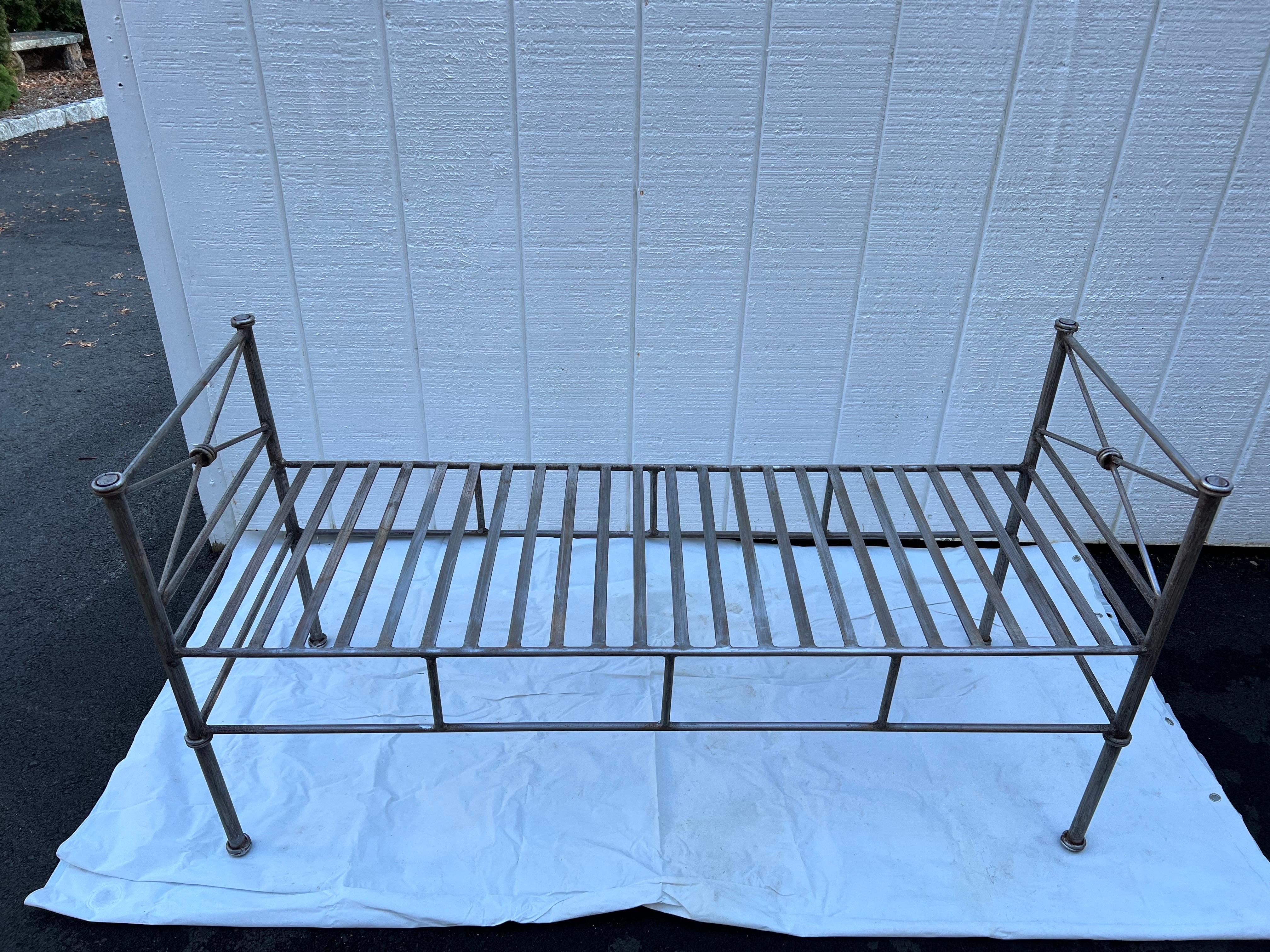 Wrought Iron Bench or Settee in Silver Gray (2 available) For Sale 2