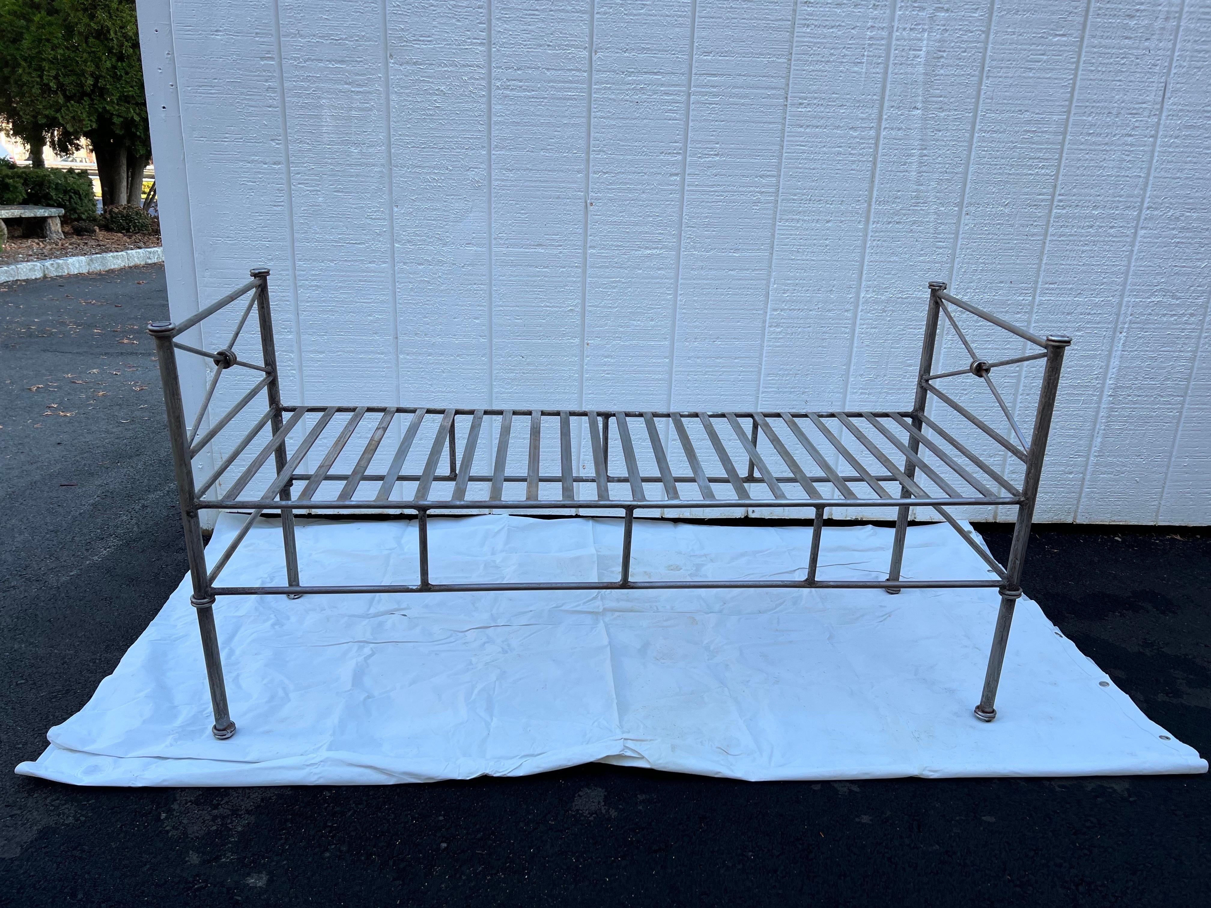 Wrought Iron Bench or Settee in Silver Gray (2 available) For Sale 3