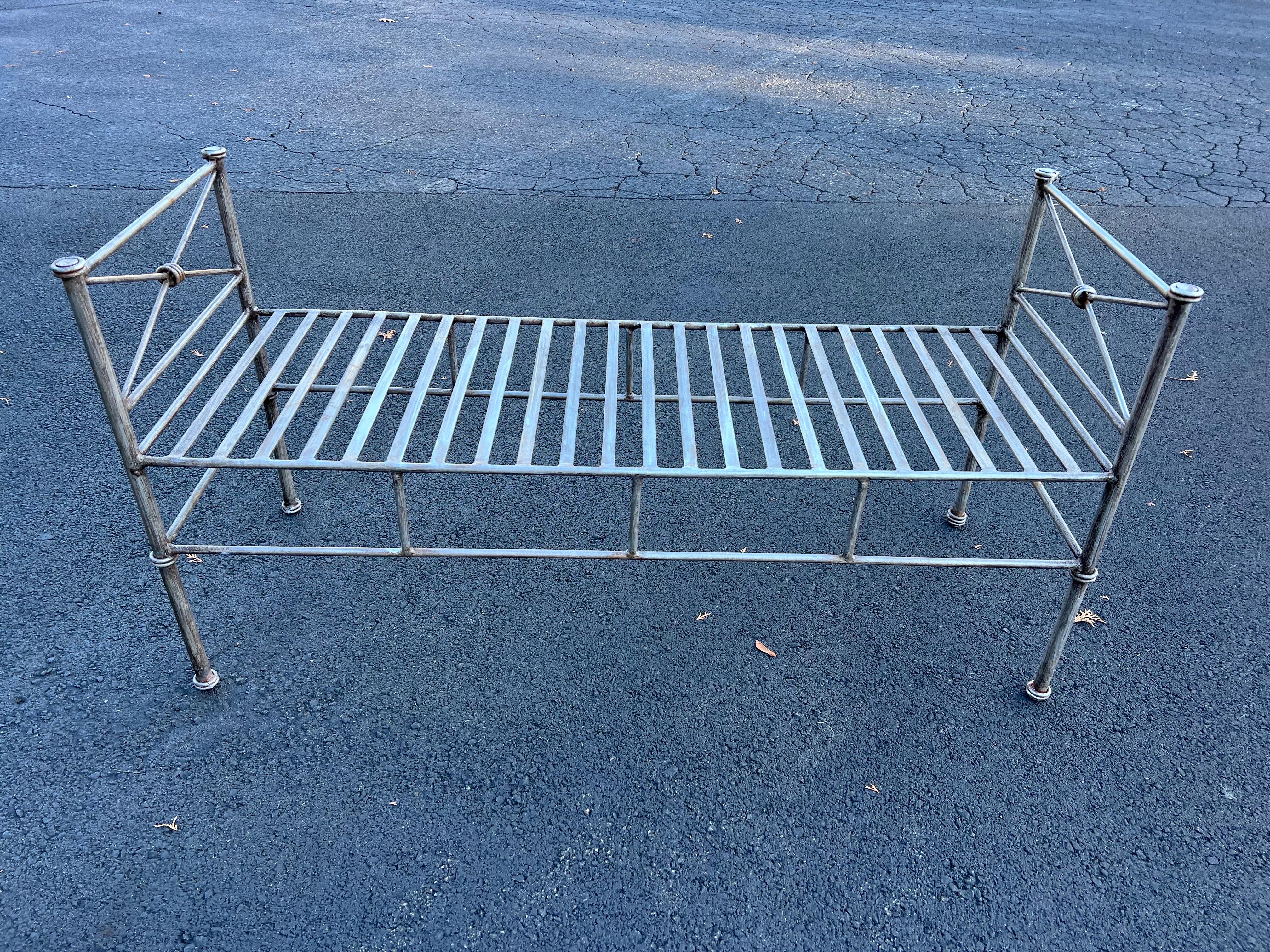 Wrought Iron Bench or Settee in Silver Gray (2 available) For Sale 4