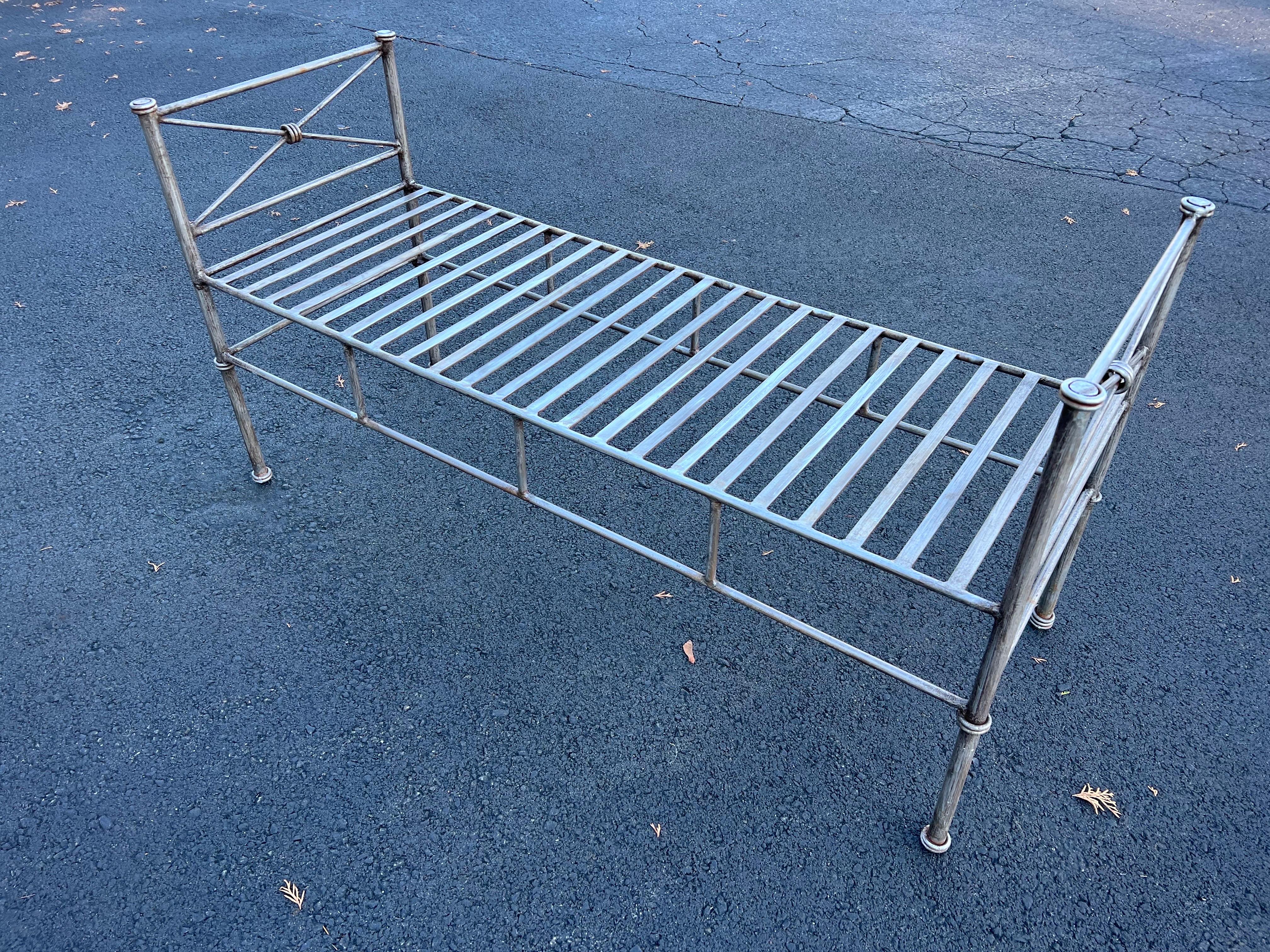 Wrought Iron Bench or Settee in Silver Gray (2 available) For Sale 5