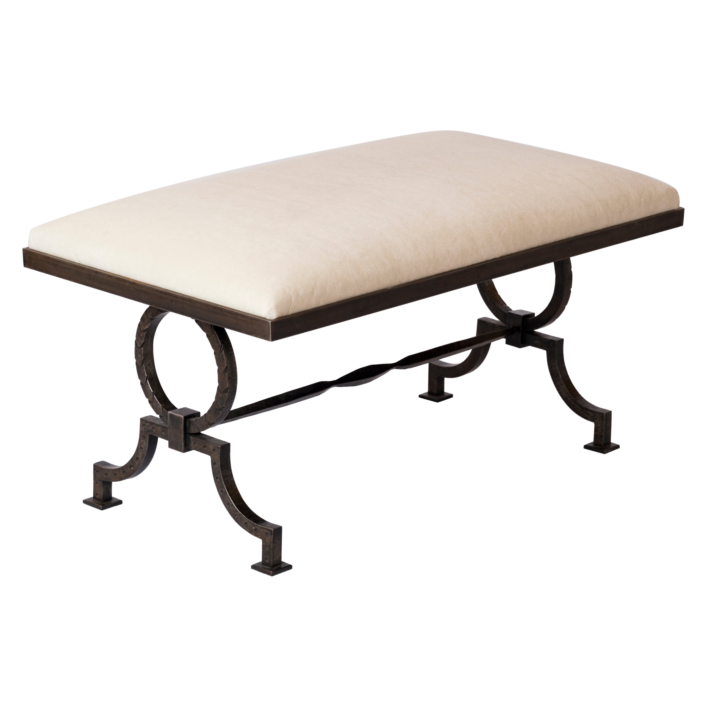 Banc en fer forgé w. P. Frey Mohair att. Gilbert Poillerat, France, années 1940