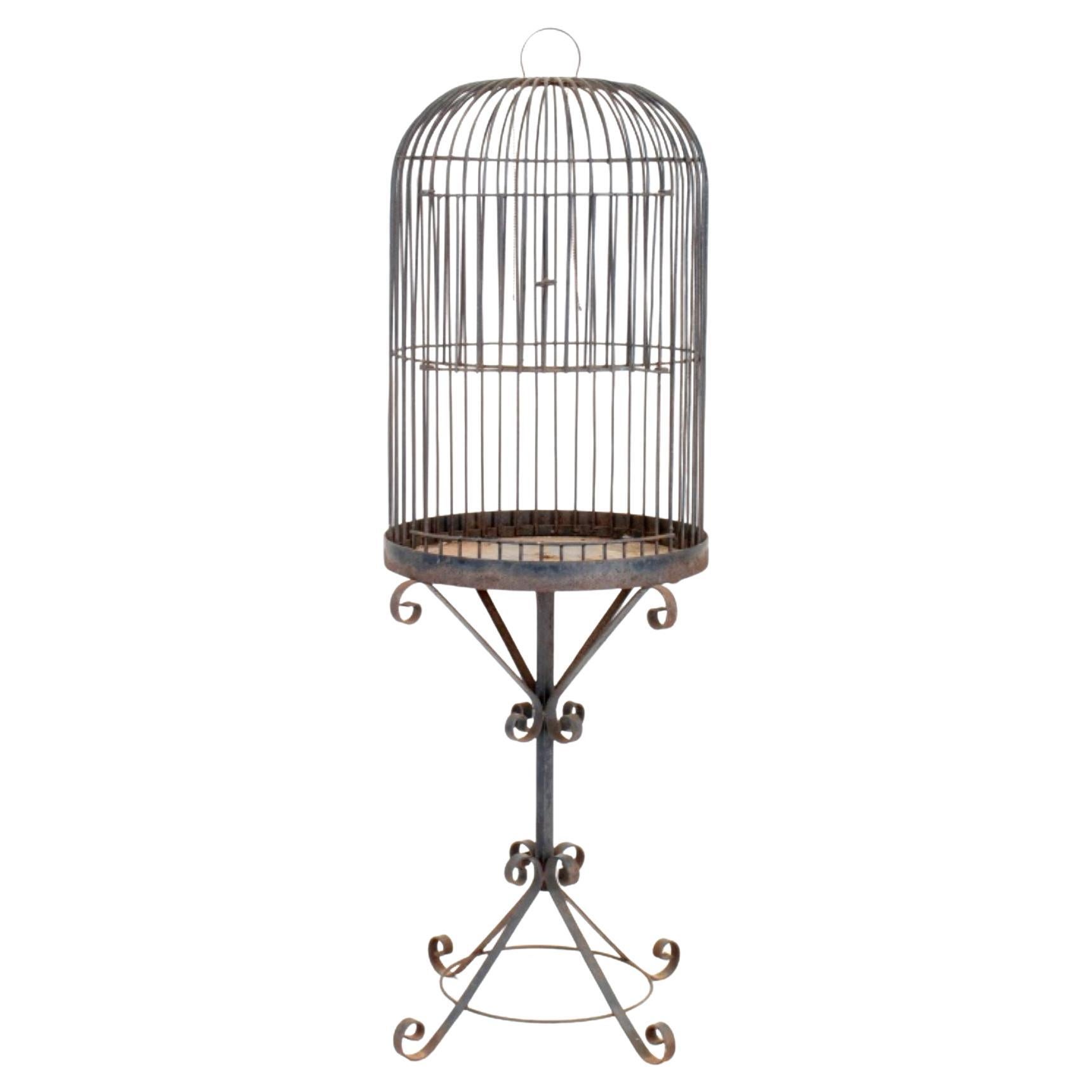 Wrought Iron Birdcage on Stand For Sale