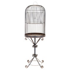Vintage Wrought Iron Birdcage on Stand