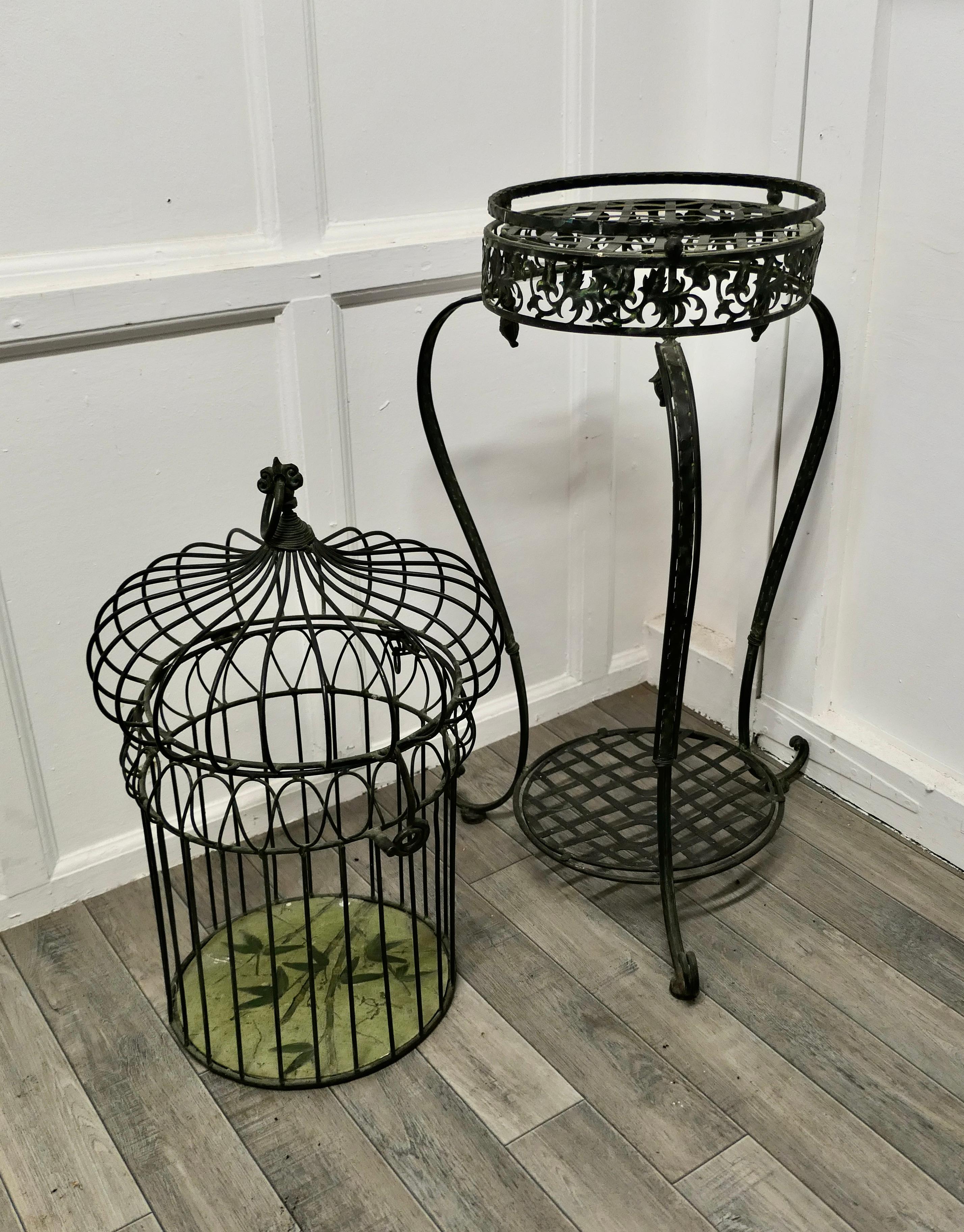 Wrought Iron Birdcage on Stand, Plant Display      For Sale 4
