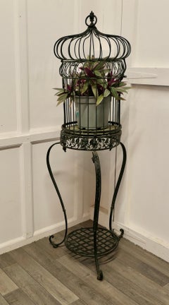 Wrought Iron Birdcage on Stand, Plant Display