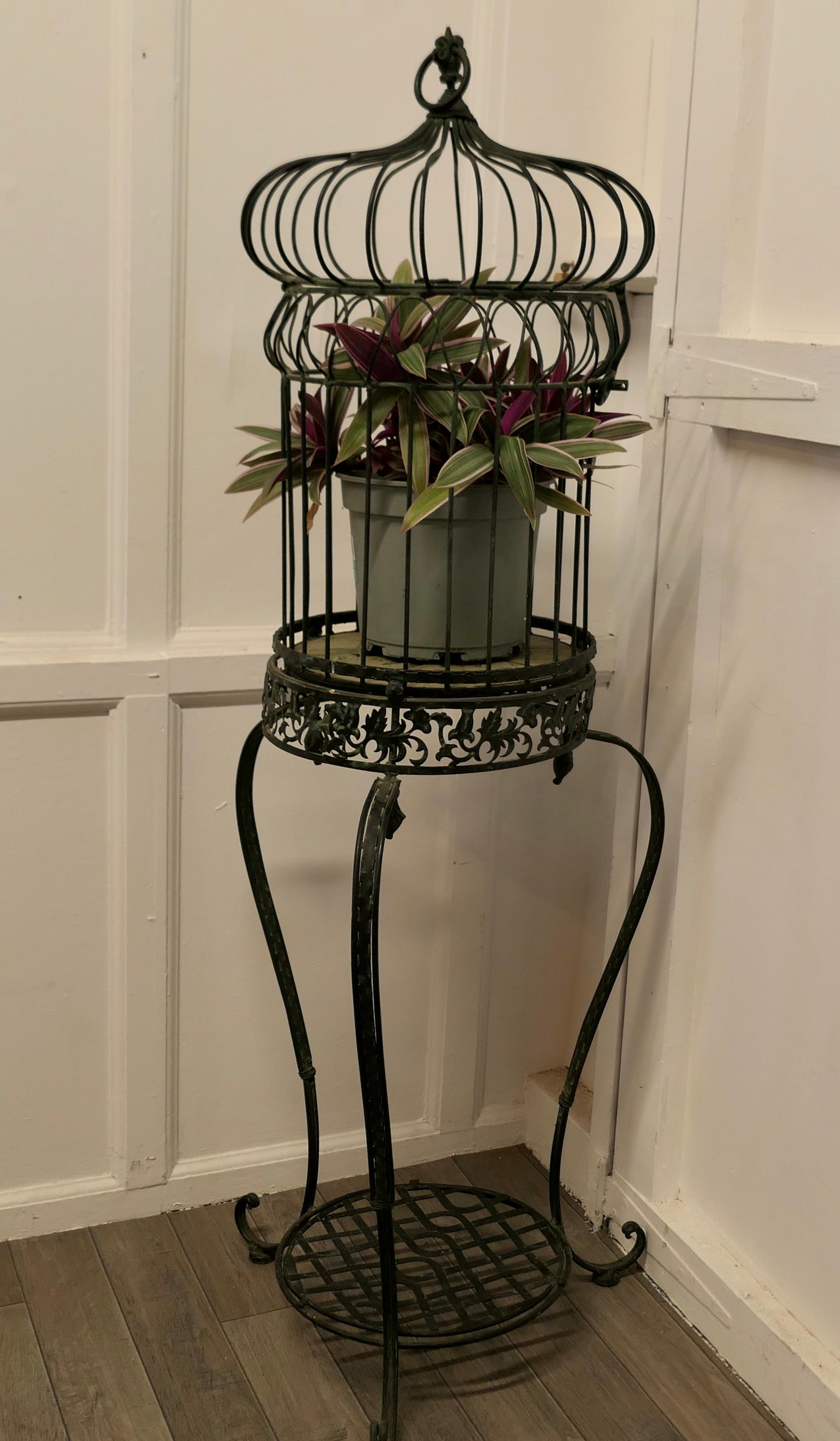 wrought iron bird cage stand