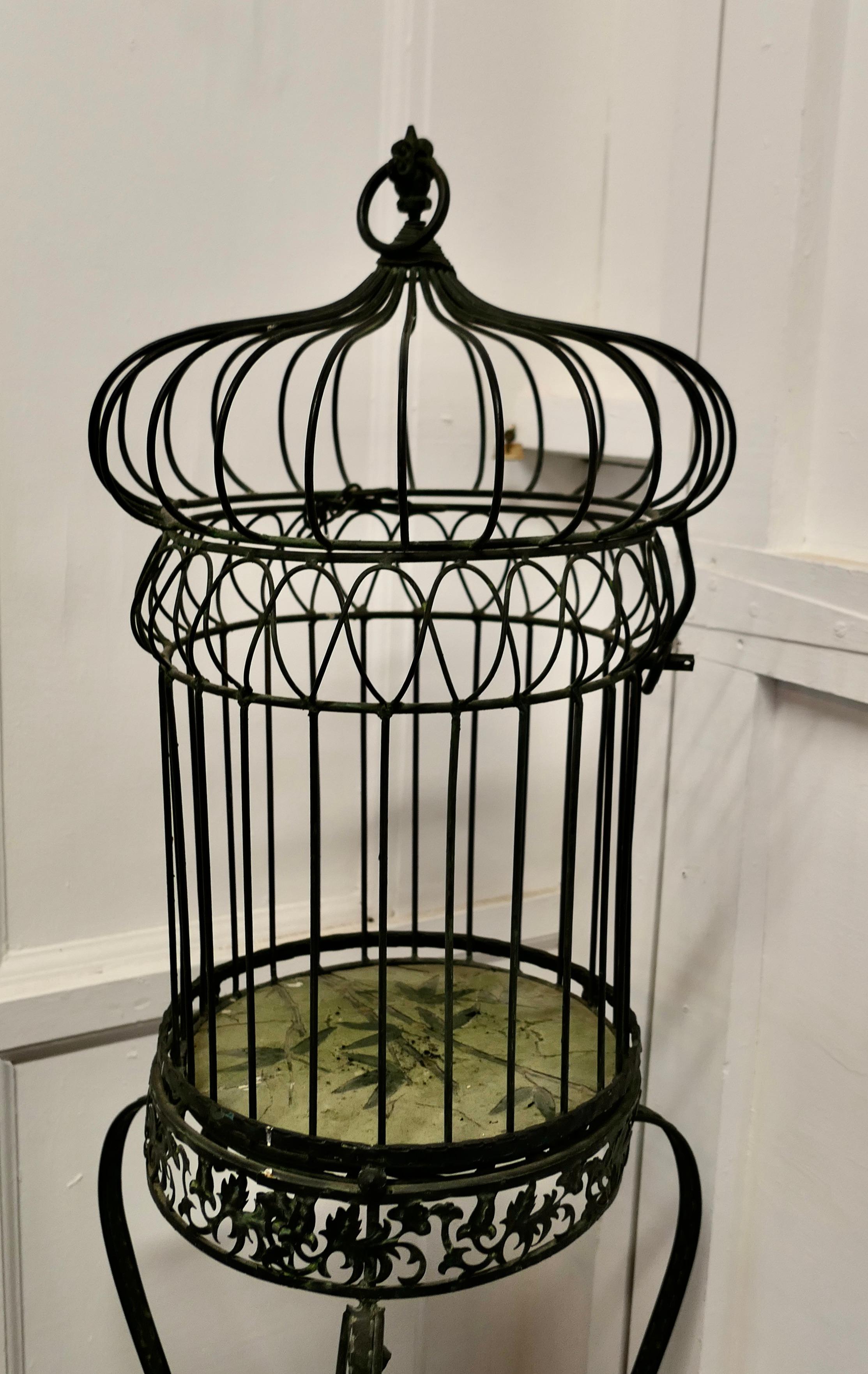 Wrought Iron Birdcage on Stand, Plant Display      In Good Condition For Sale In Chillerton, Isle of Wight