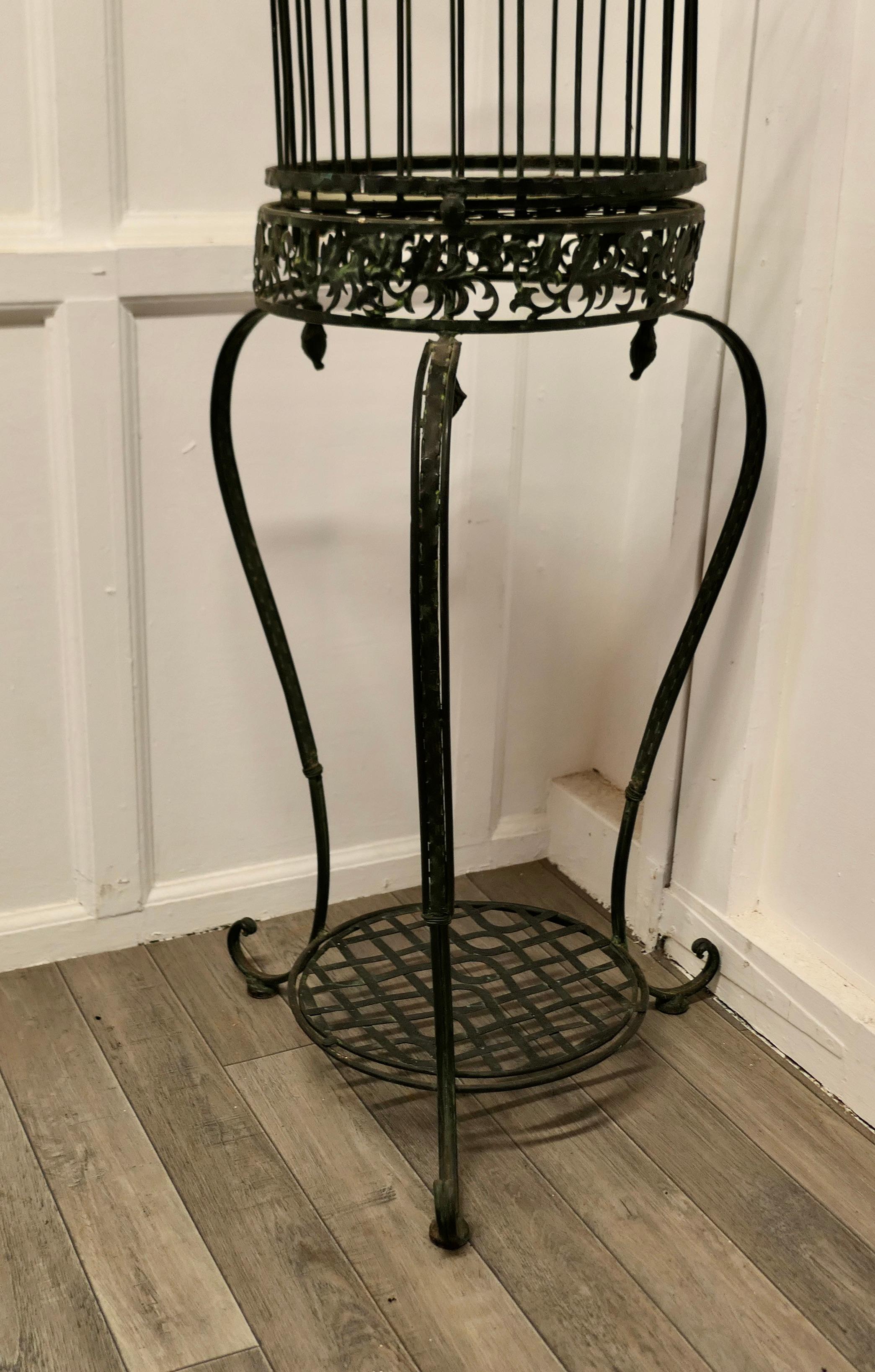 Wrought Iron Birdcage on Stand, Plant Display      For Sale 2