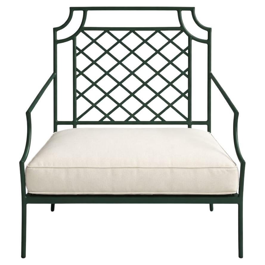 Wrought Iron Black Lounge Chair with White Fabric For Sale