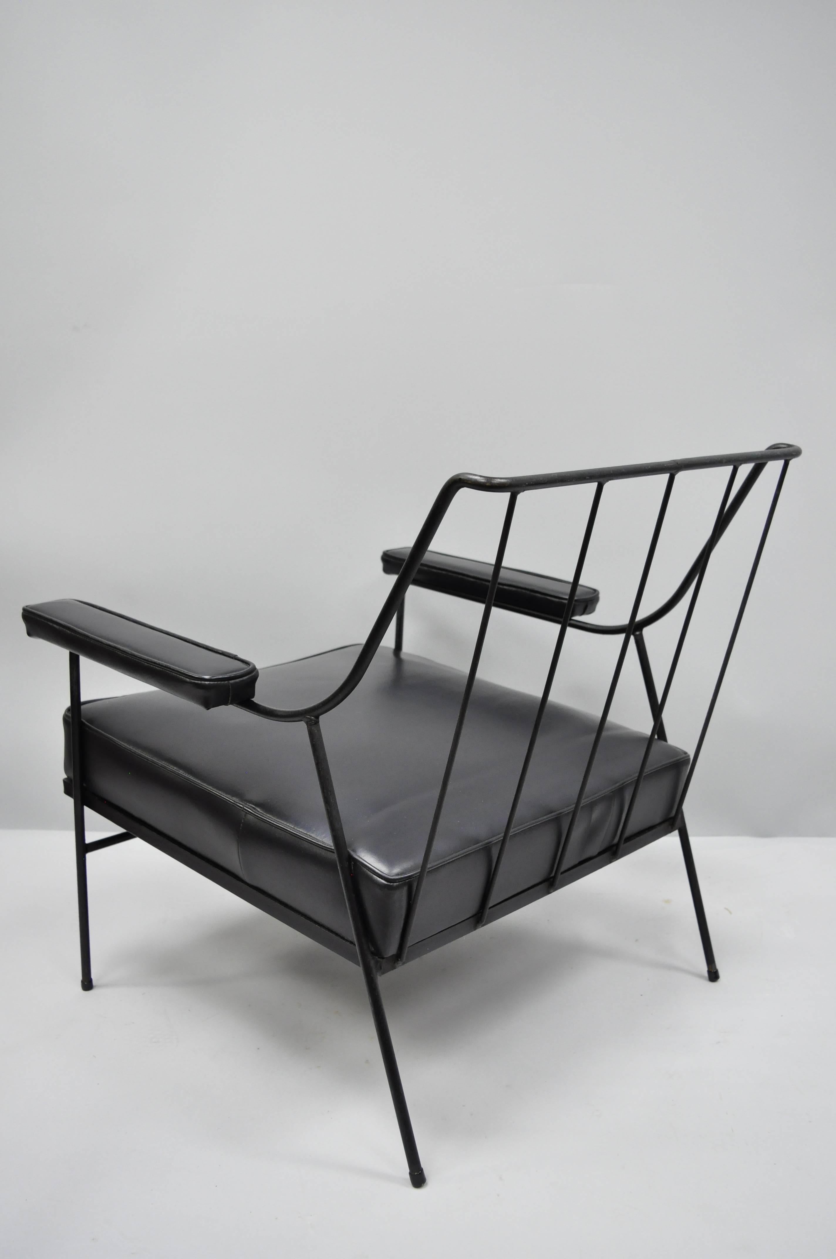 Wrought Iron & Black Vinyl Lounge Chair attr Milo Baughman for Pacific Iron  2
