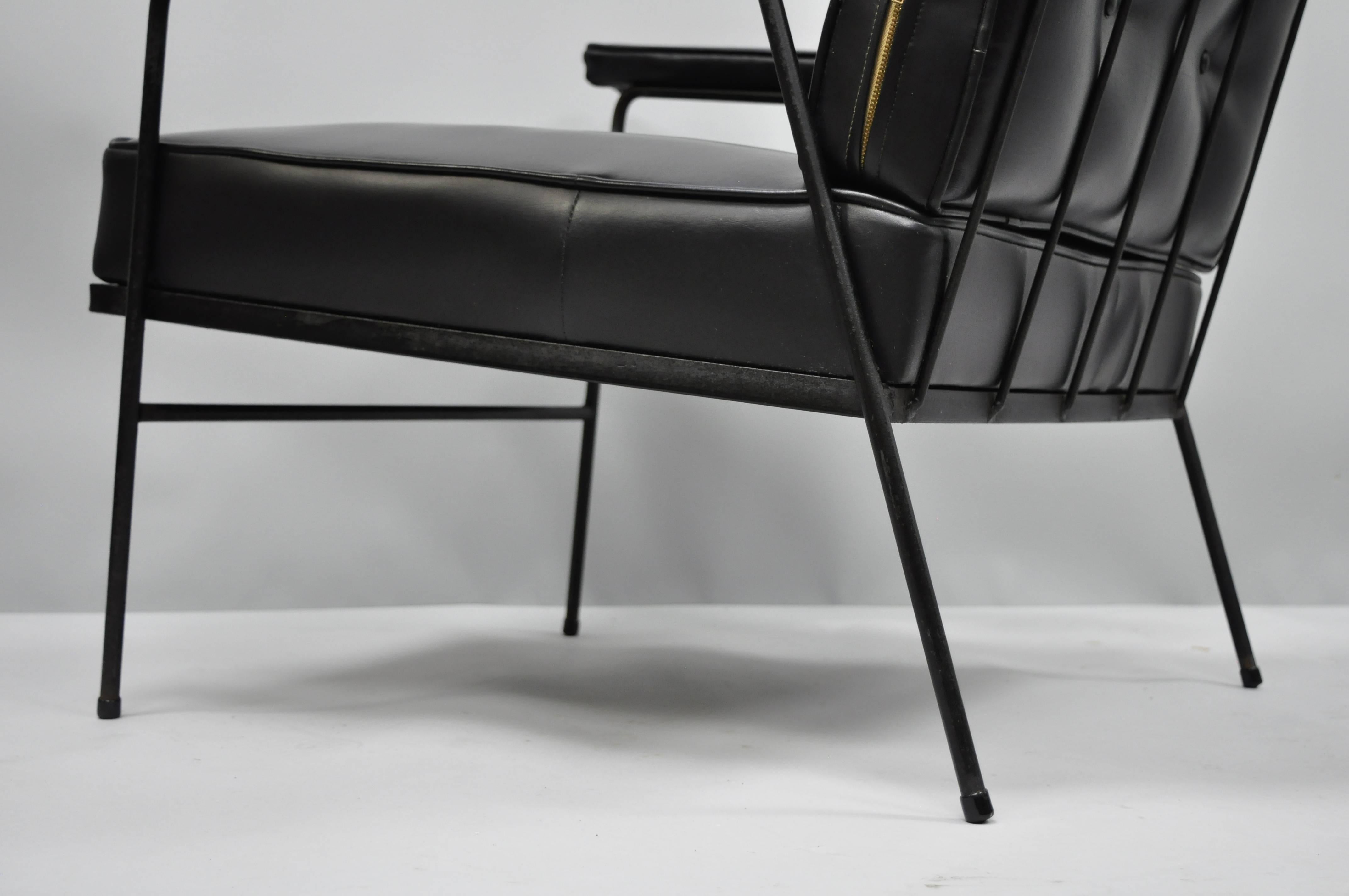 Wrought Iron & Black Vinyl Lounge Chair attr Milo Baughman for Pacific Iron 3
