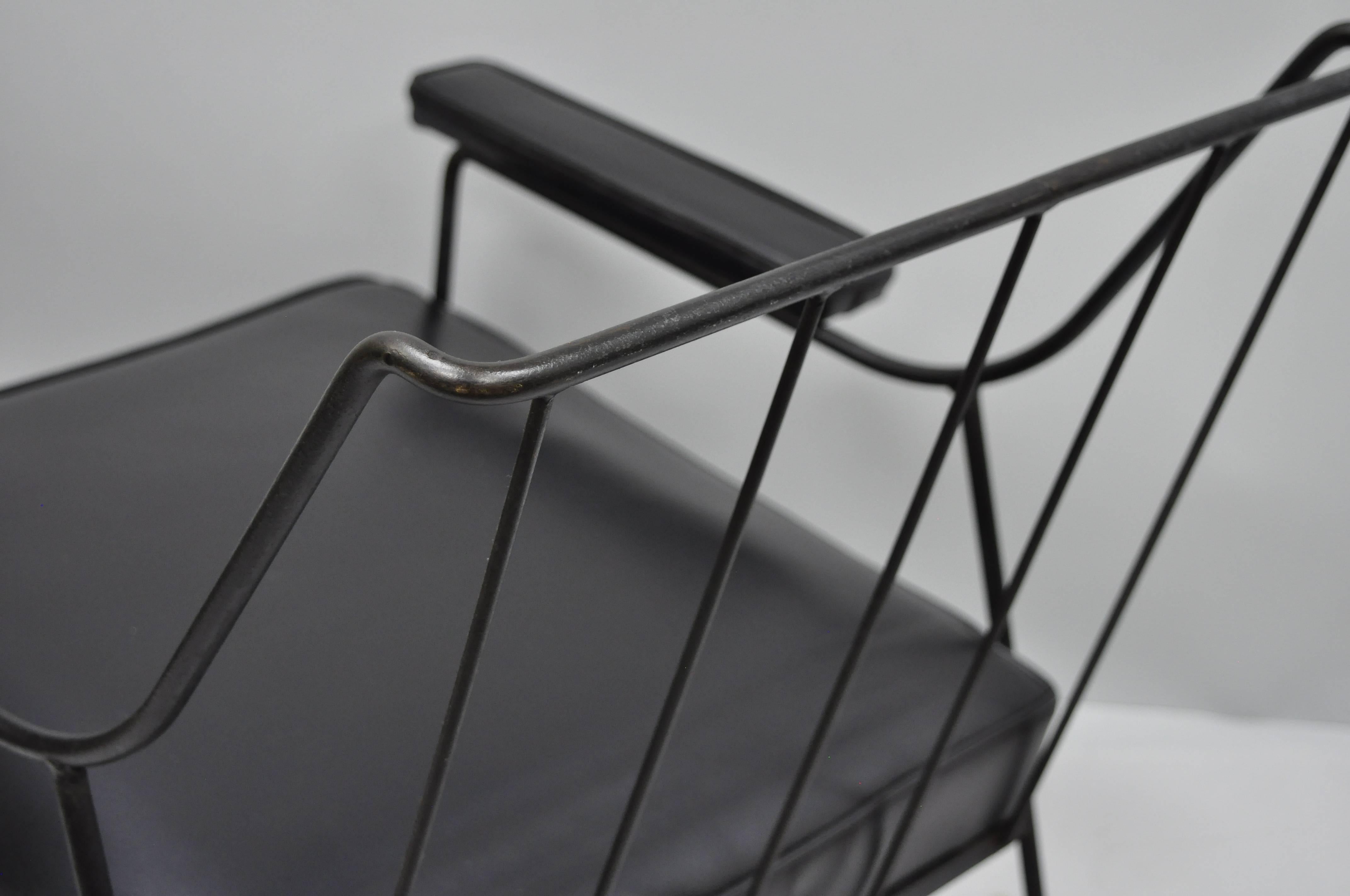 Wrought Iron & Black Vinyl Lounge Chair attr Milo Baughman for Pacific Iron  4