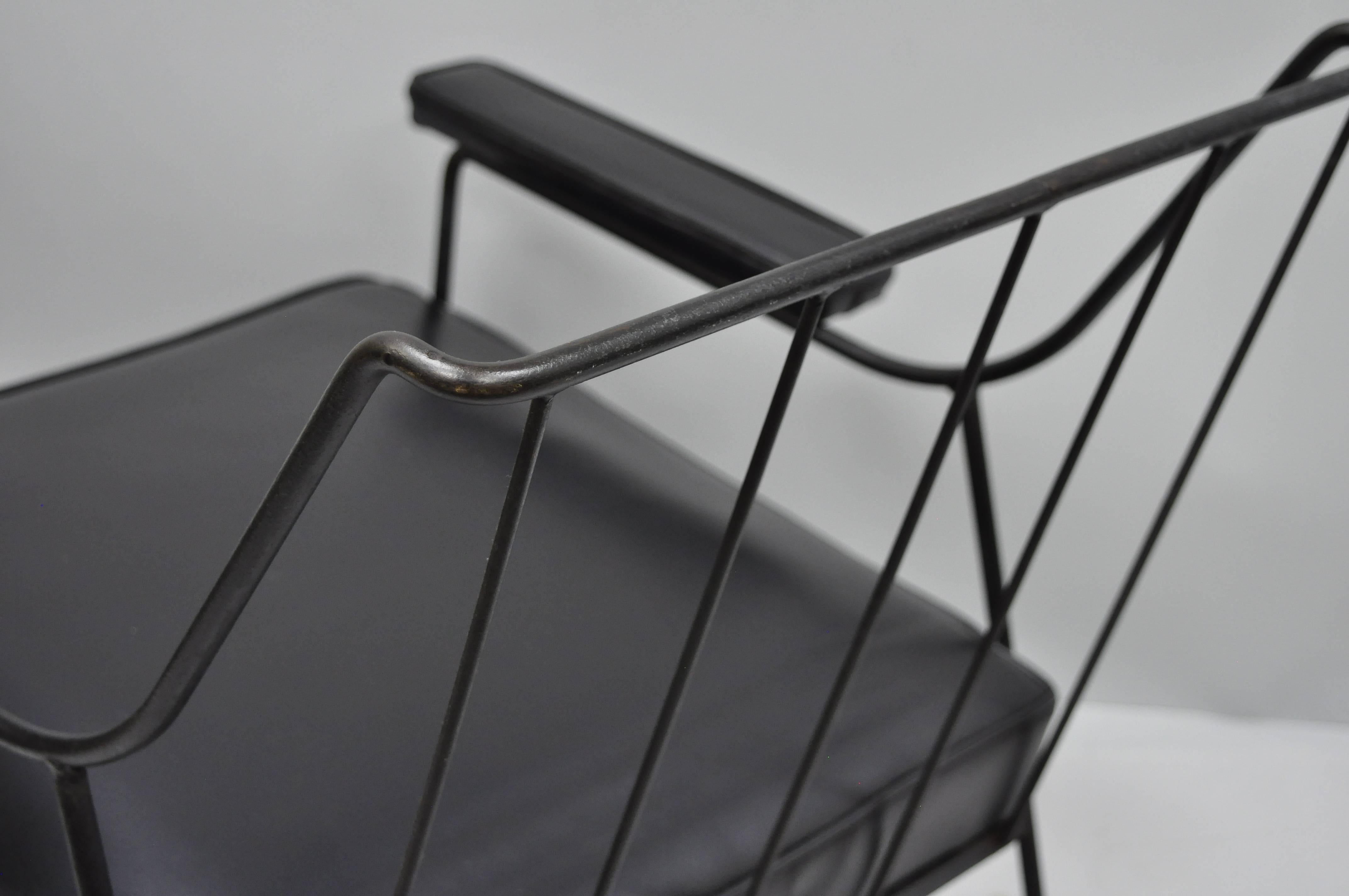 Wrought Iron & Black Vinyl Lounge Chair attr Milo Baughman for Pacific Iron 4