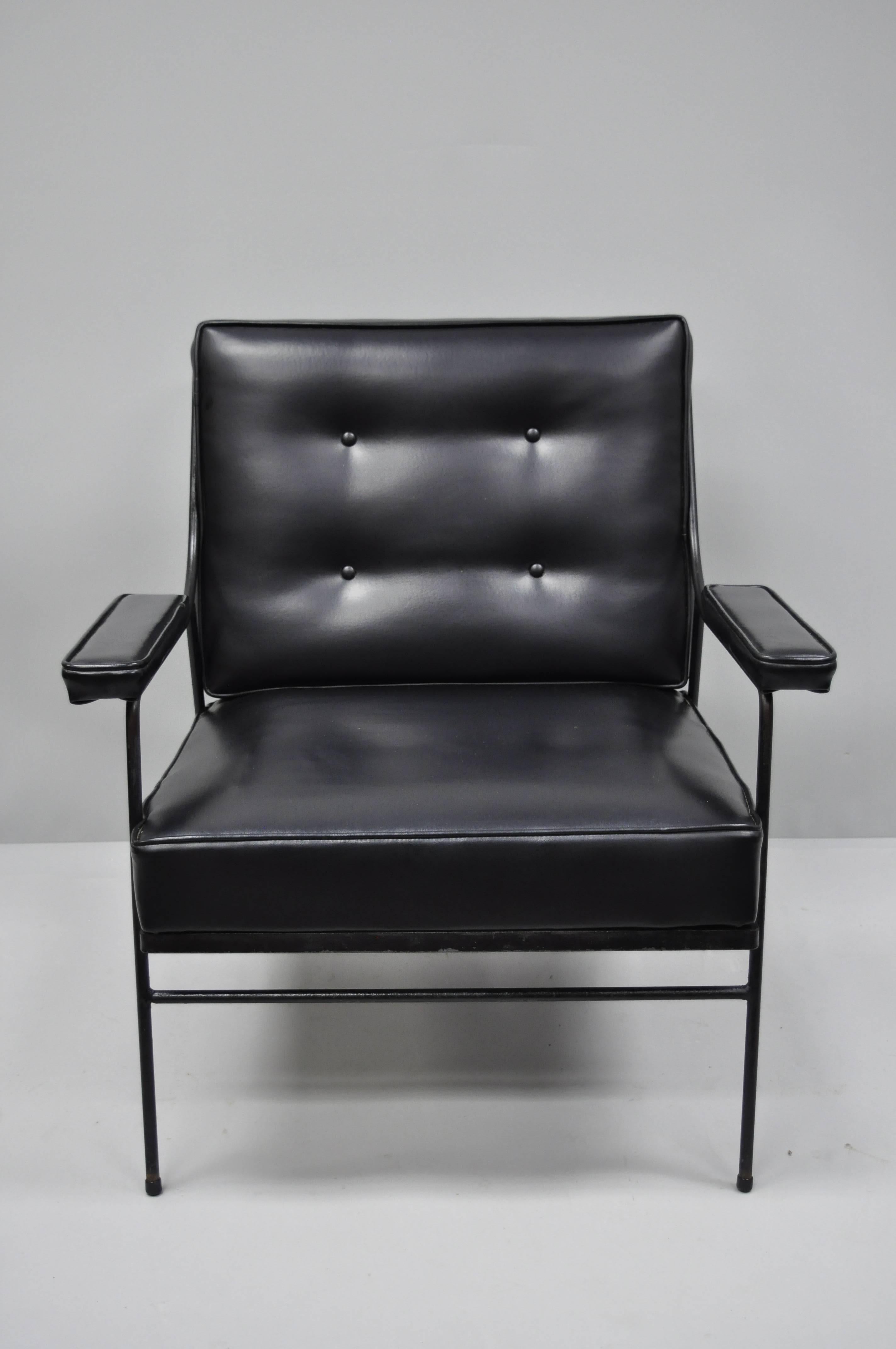 Wrought Iron & Black Vinyl Lounge Chair attr Milo Baughman for Pacific Iron  5