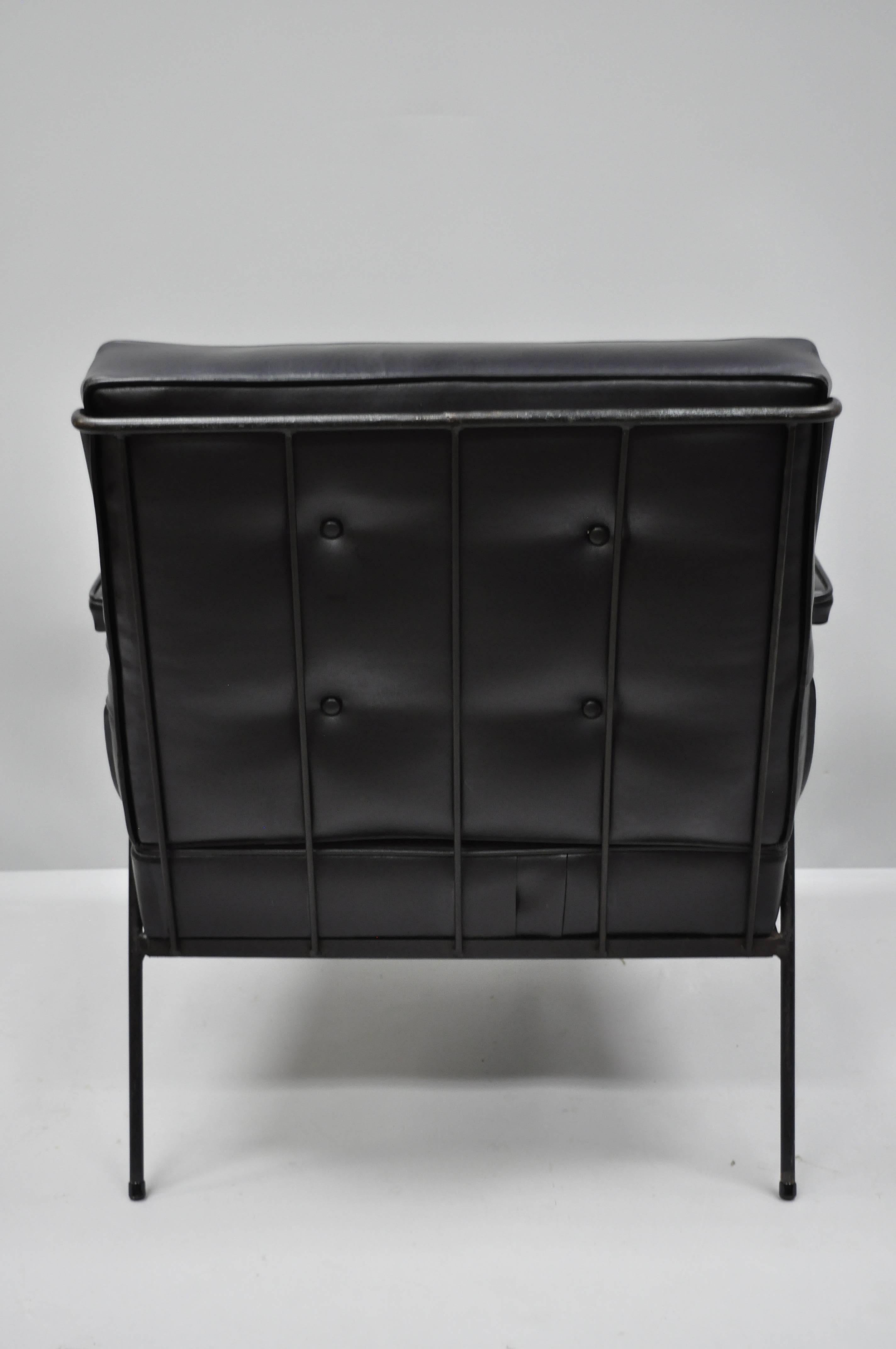 Wrought Iron & Black Vinyl Lounge Chair attr Milo Baughman for Pacific Iron  1