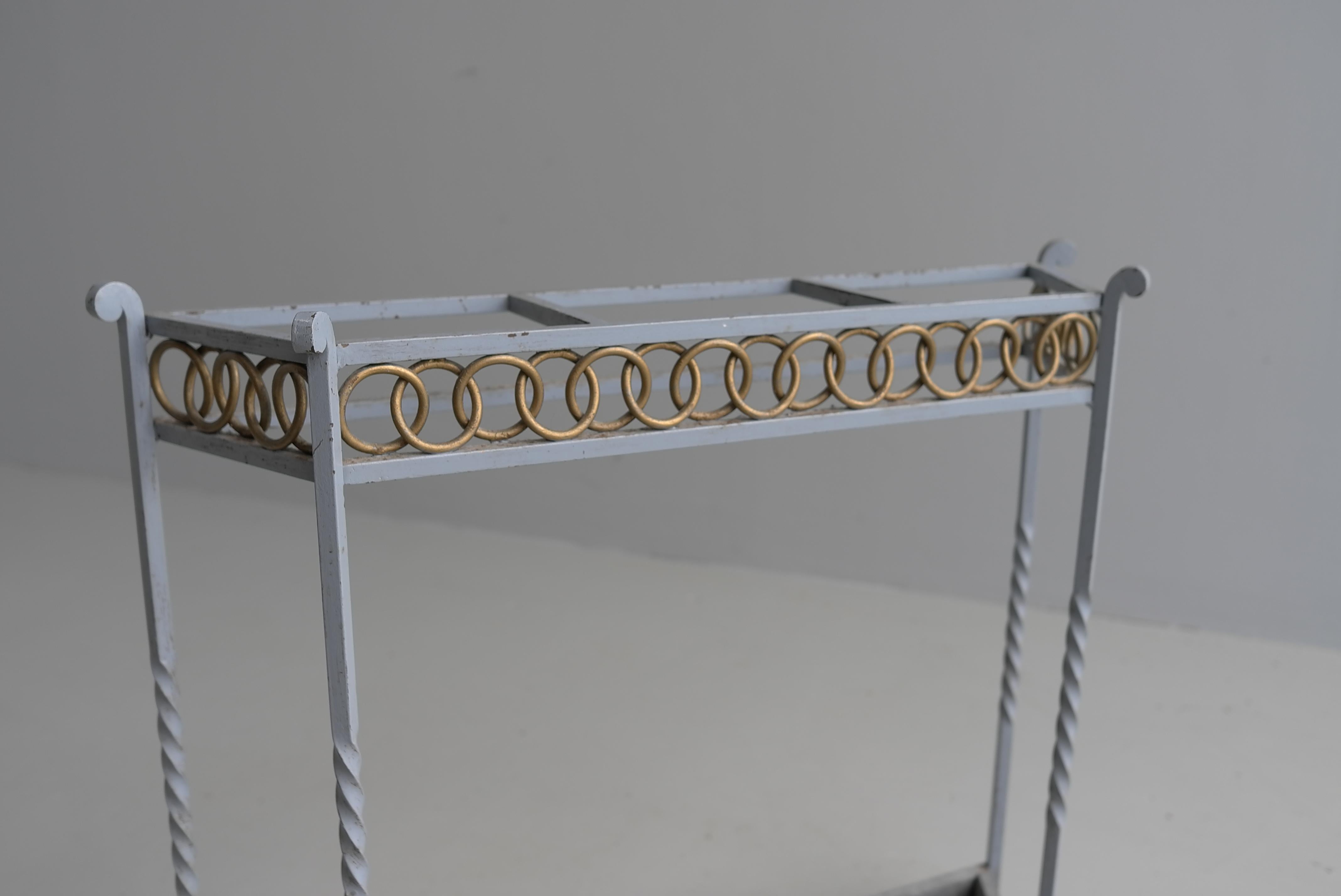 French Wrought Iron Blue and Gold Colored Umbrella stand, France 1940's For Sale