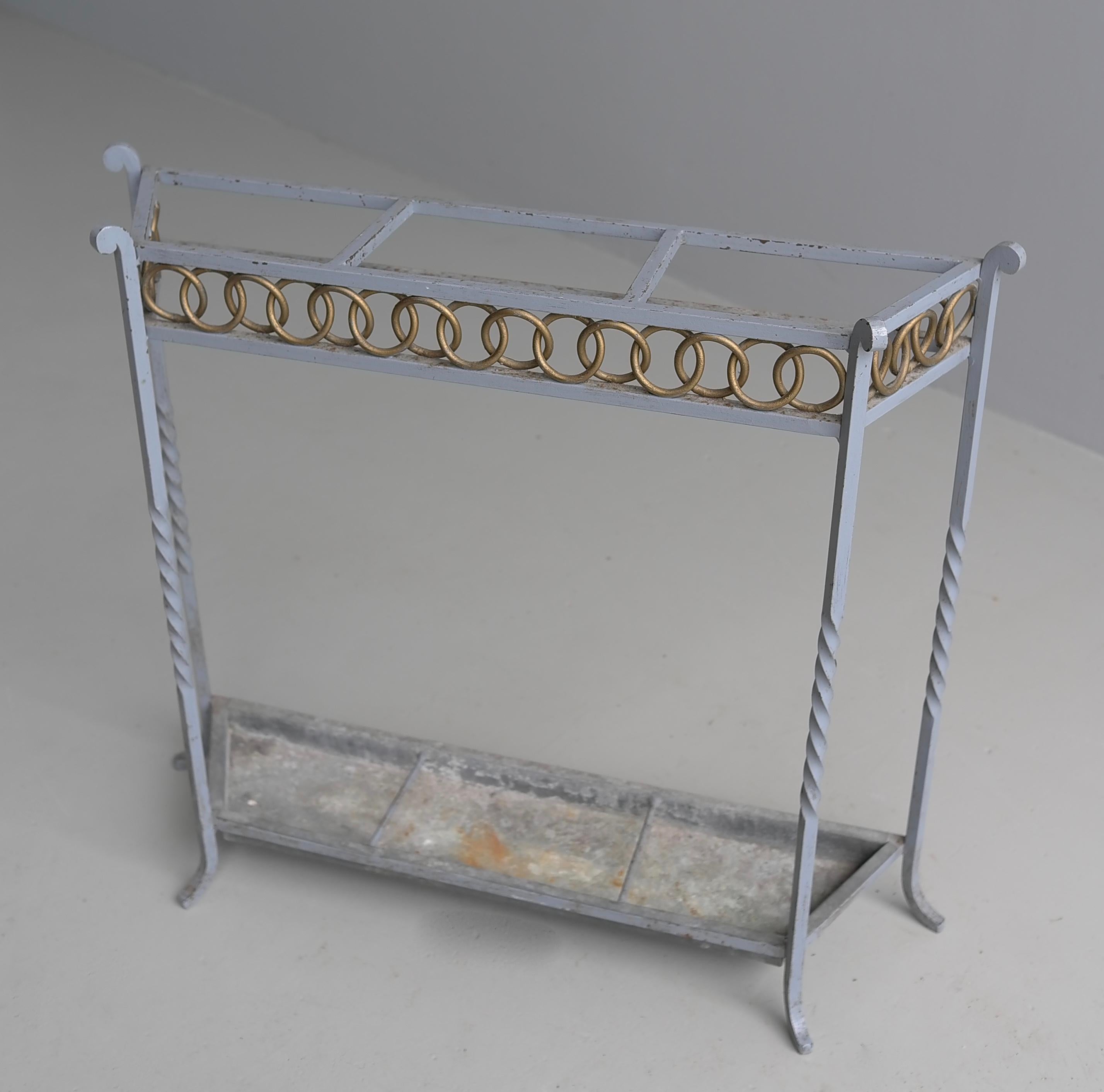 Wrought Iron Blue and Gold Colored Umbrella stand, France 1940's In Good Condition For Sale In Den Haag, NL