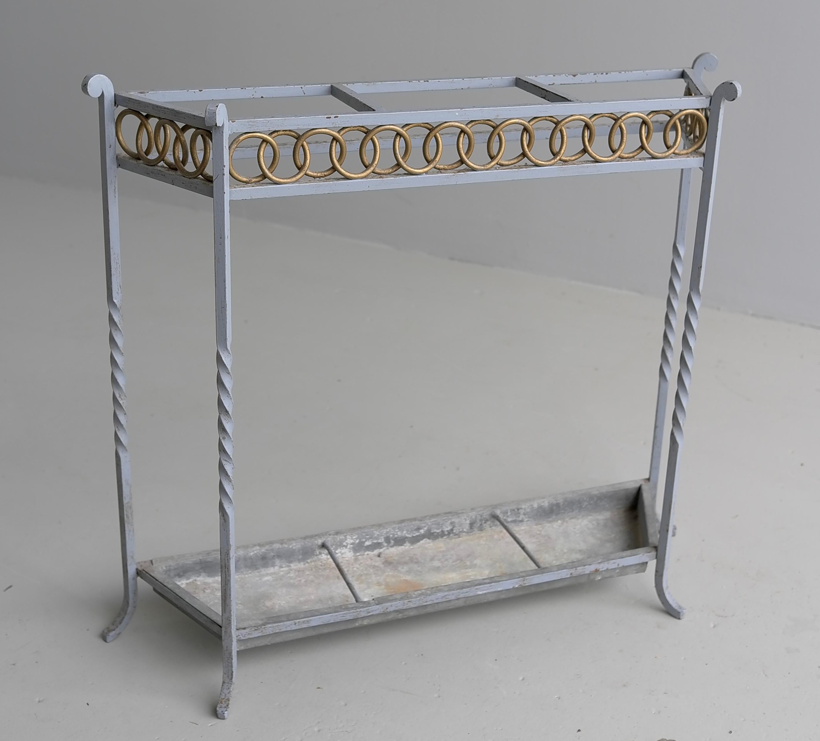 Wrought Iron Blue and Gold Colored Umbrella stand, France 1940's For Sale 1