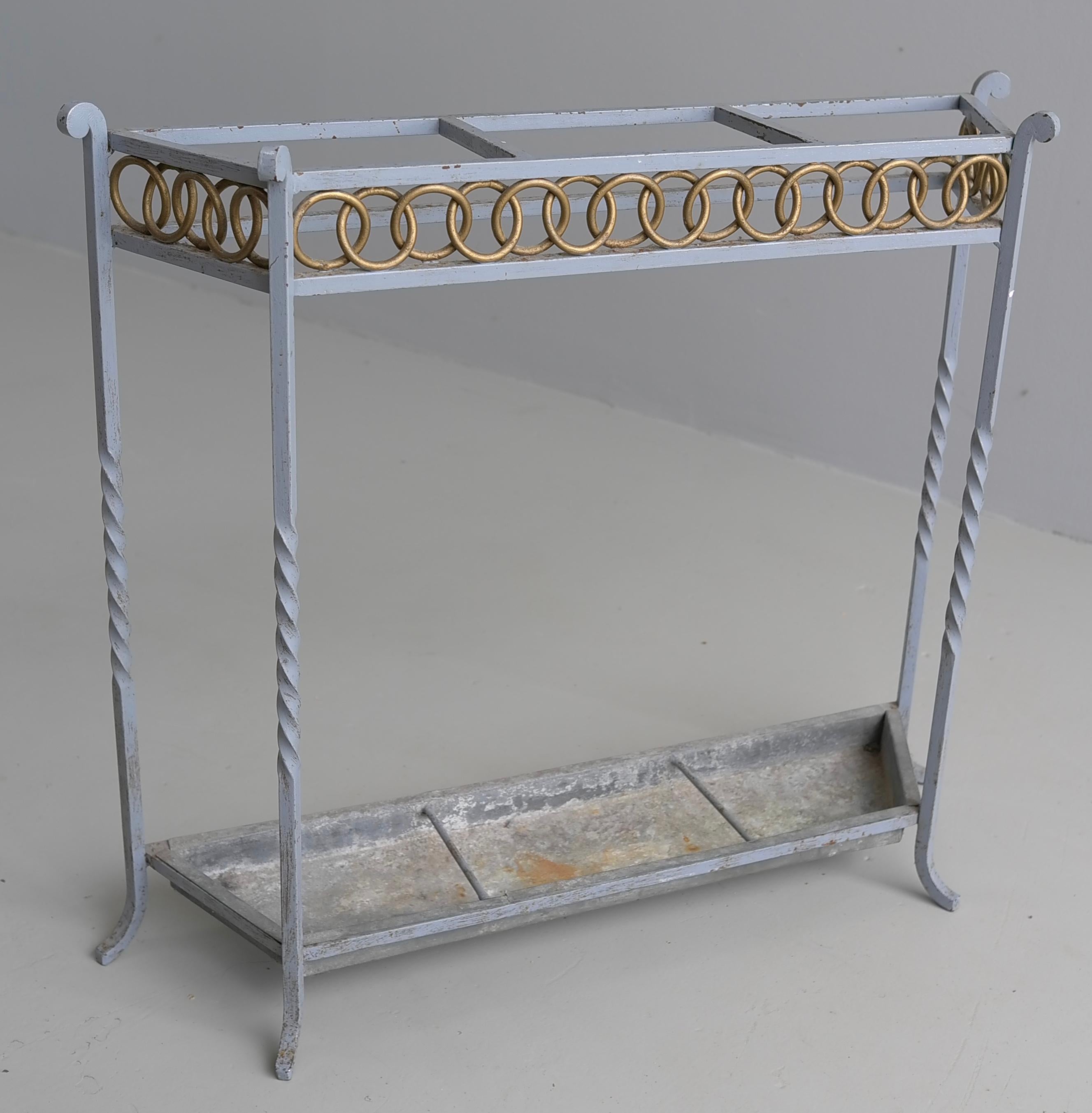 Wrought Iron Blue and Gold Colored Umbrella stand, France 1940's For Sale 2