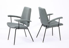 Poltrone Jacques Quinet in ferro battuto e cotone blu, Francia, anni '60