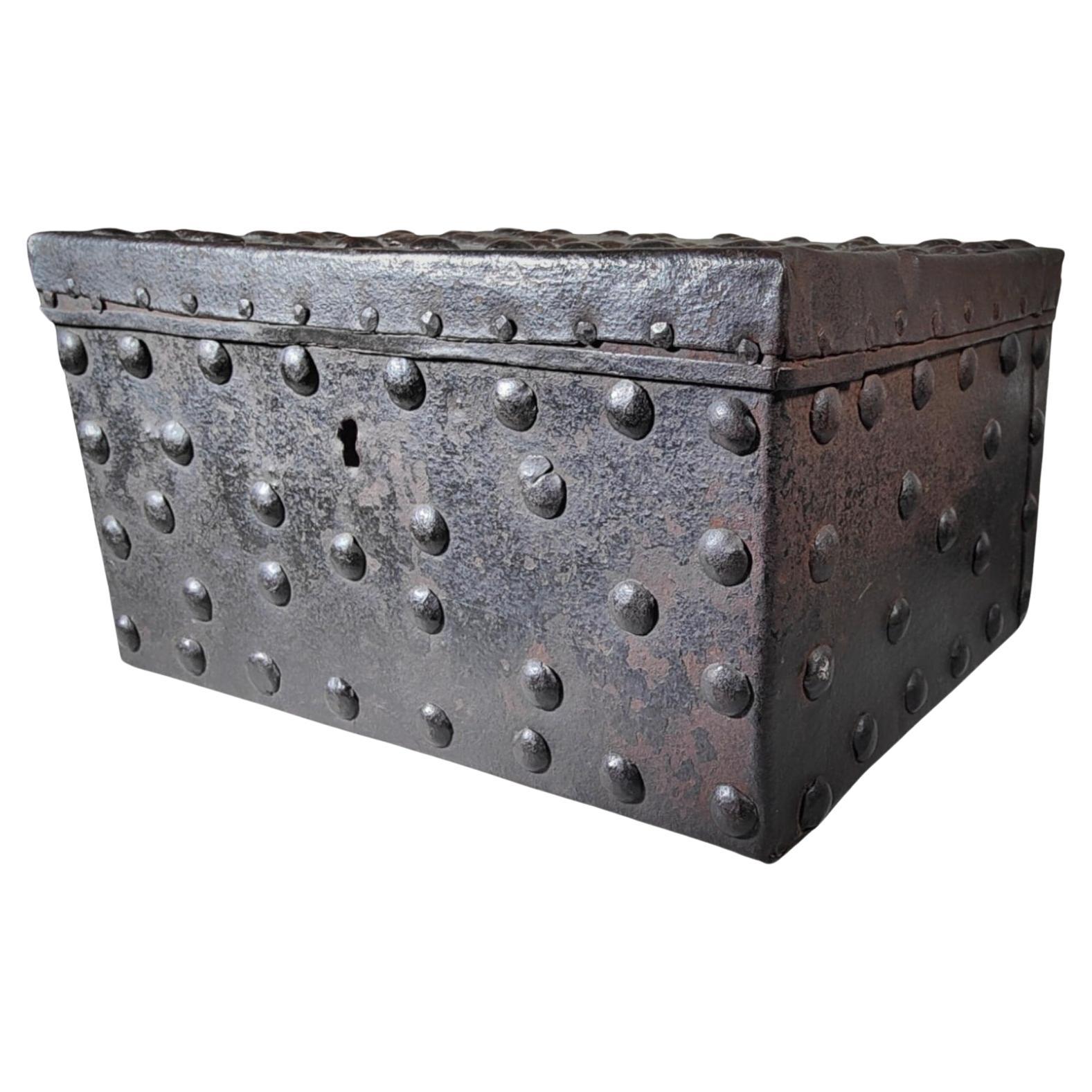 Wrought iron box with secret 18th century For Sale