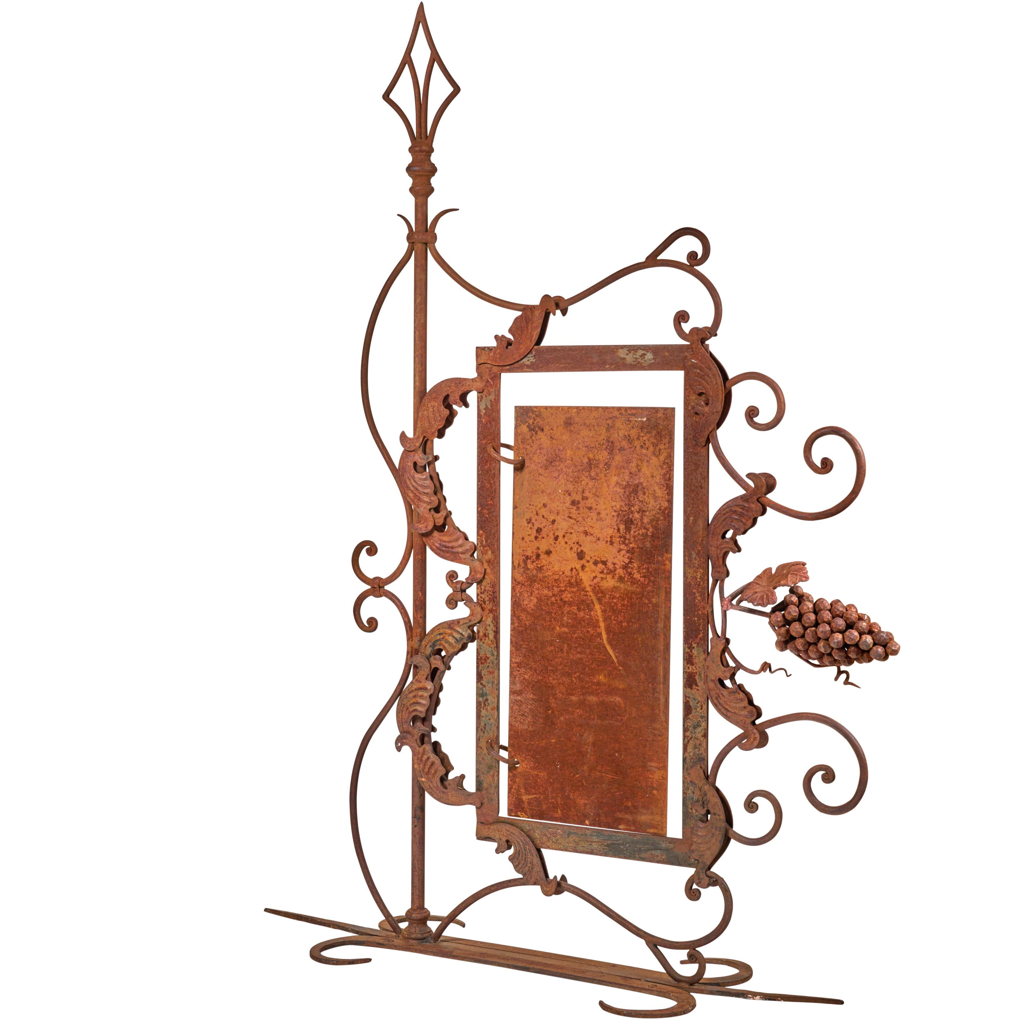 Italian Wrought Iron Bracket with Sign Panel and Grape Design For Sale