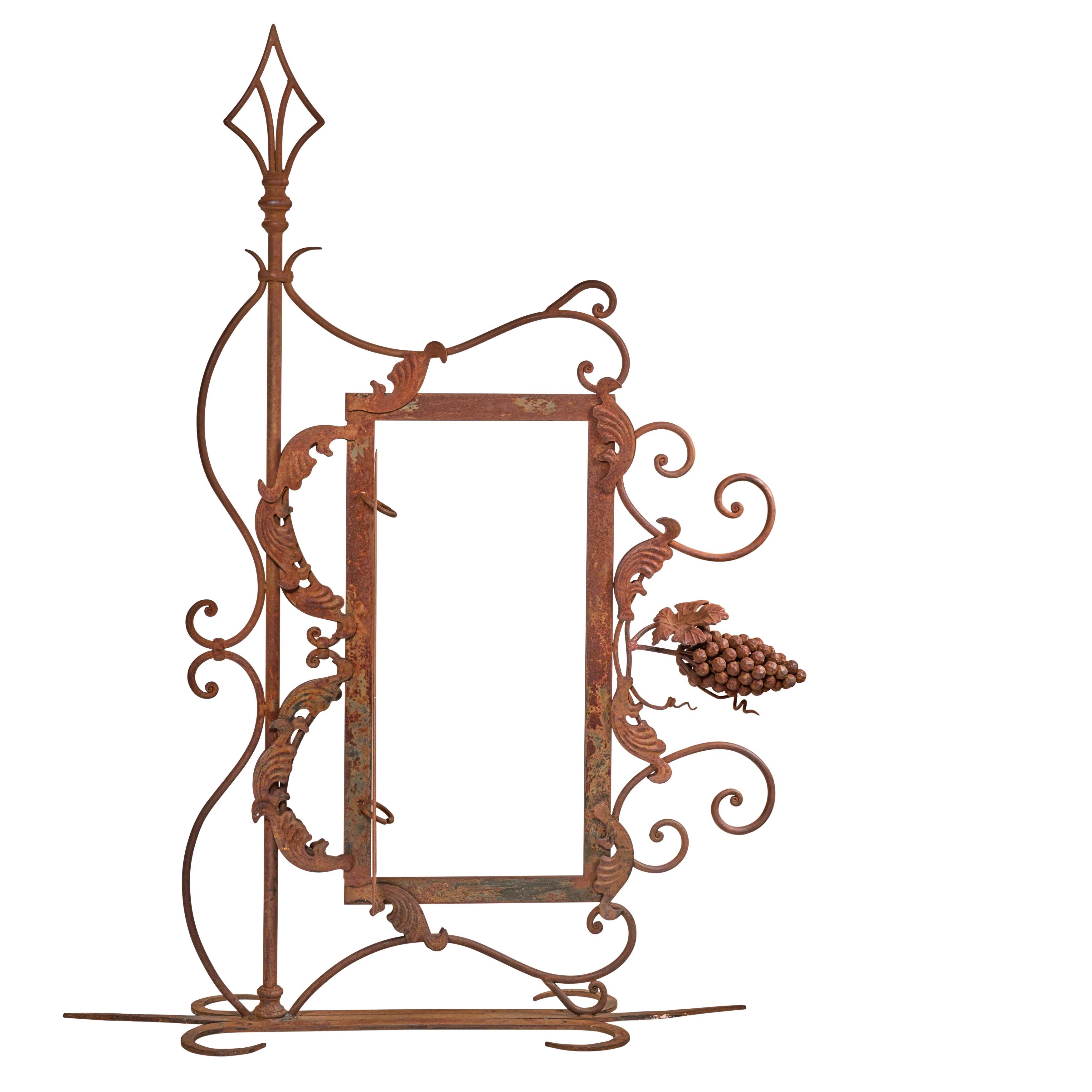 Wrought Iron Bracket with Sign Panel and Grape Design In Good Condition In Round Top, TX