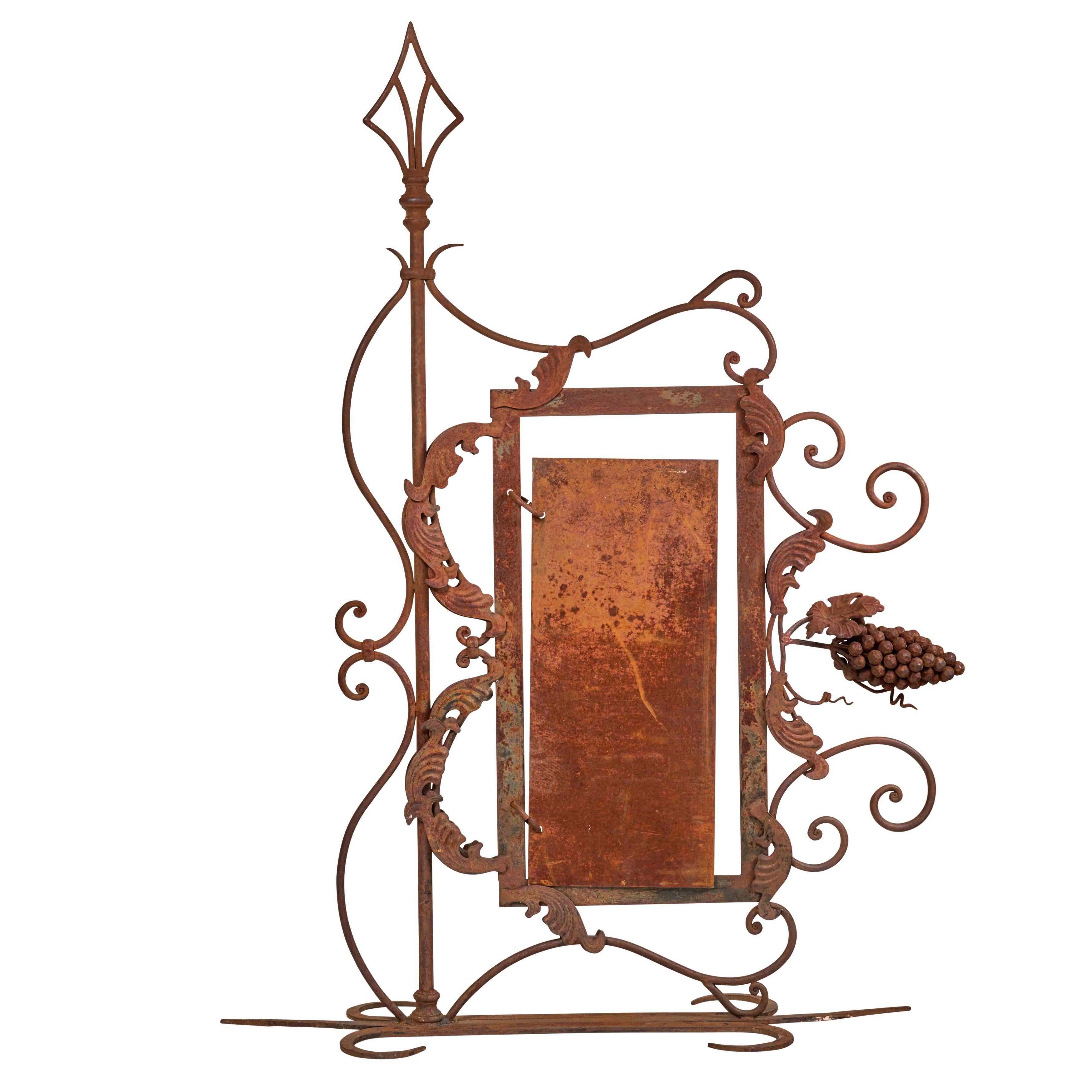 Mid-20th Century Wrought Iron Bracket with Sign Panel and Grape Design For Sale