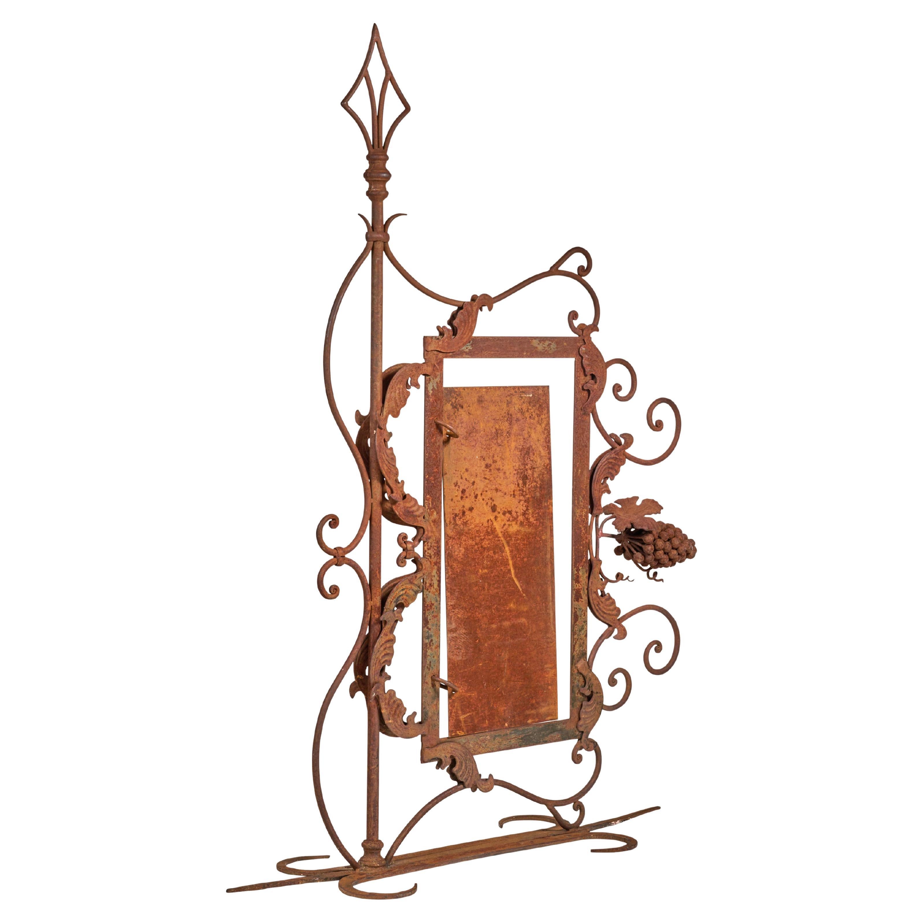 Wrought Iron Bracket with Sign Panel and Grape Design For Sale